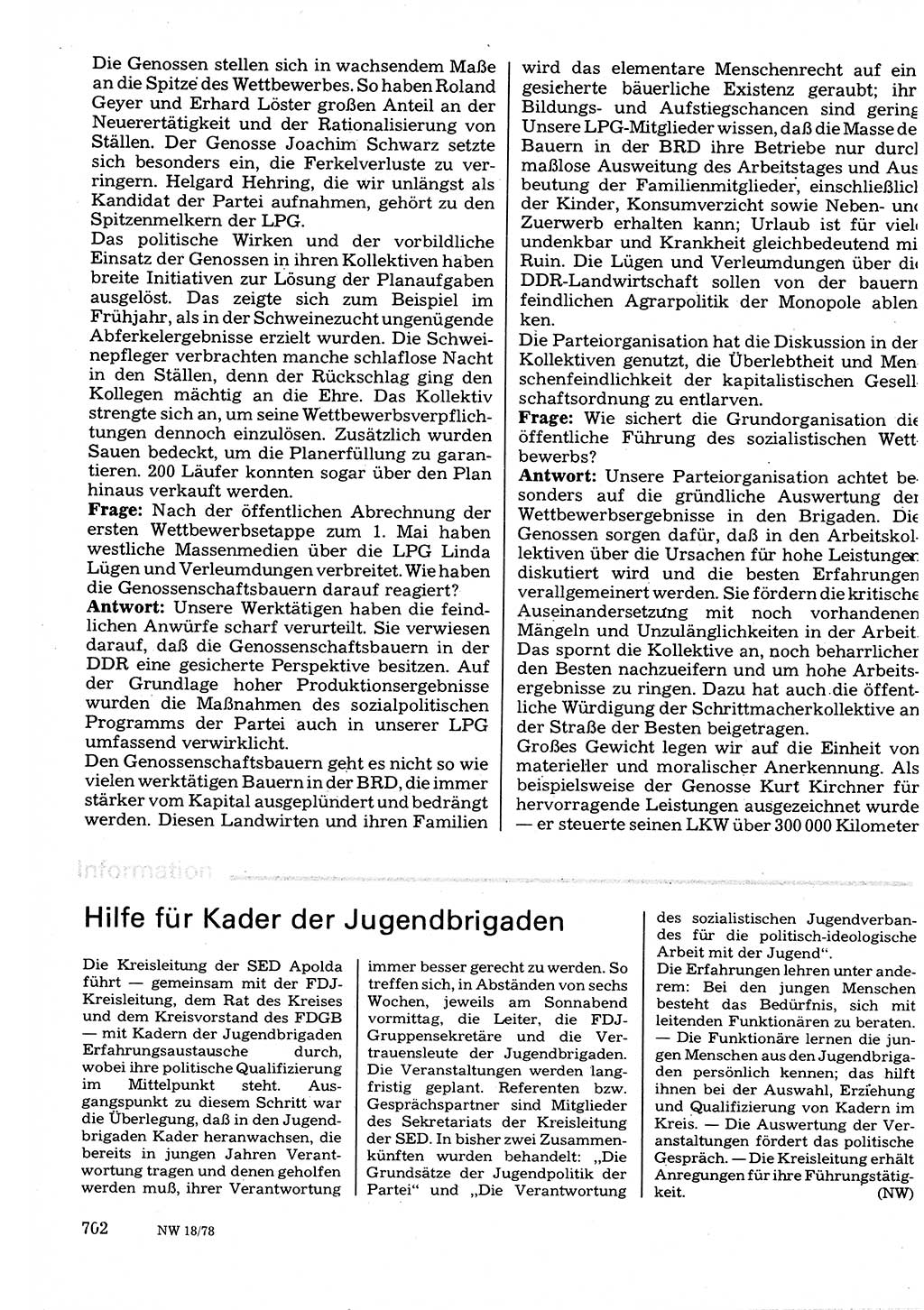 Neuer Weg (NW), Organ des Zentralkomitees (ZK) der SED (Sozialistische Einheitspartei Deutschlands) für Fragen des Parteilebens, 33. Jahrgang [Deutsche Demokratische Republik (DDR)] 1978, Seite 702 (NW ZK SED DDR 1978, S. 702)