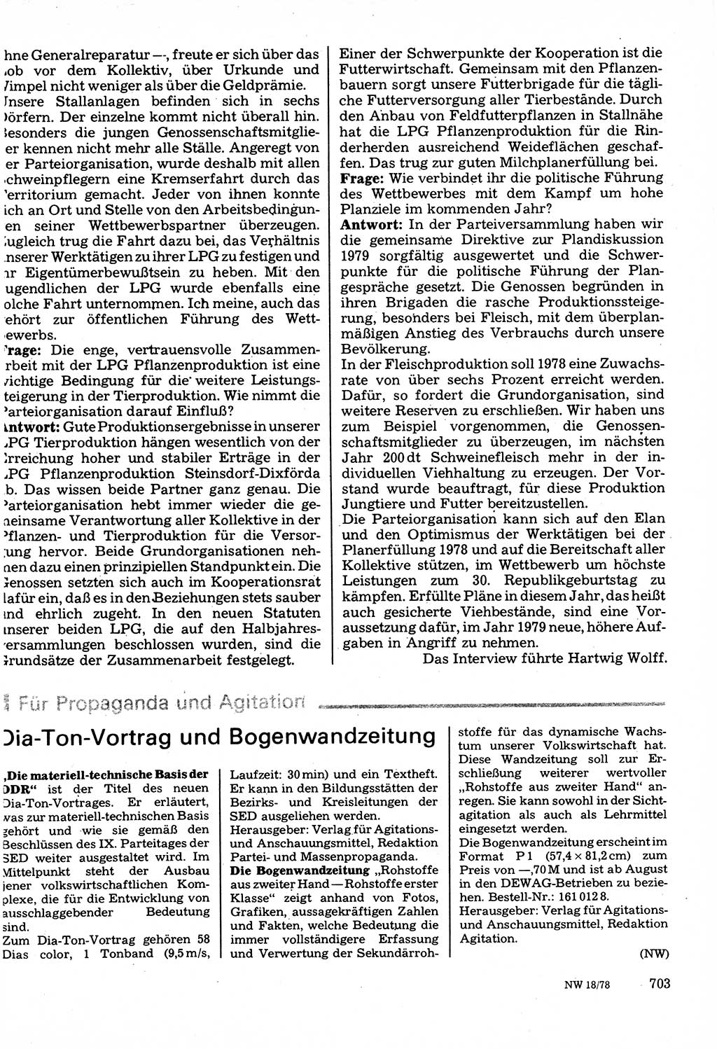 Neuer Weg (NW), Organ des Zentralkomitees (ZK) der SED (Sozialistische Einheitspartei Deutschlands) für Fragen des Parteilebens, 33. Jahrgang [Deutsche Demokratische Republik (DDR)] 1978, Seite 703 (NW ZK SED DDR 1978, S. 703)