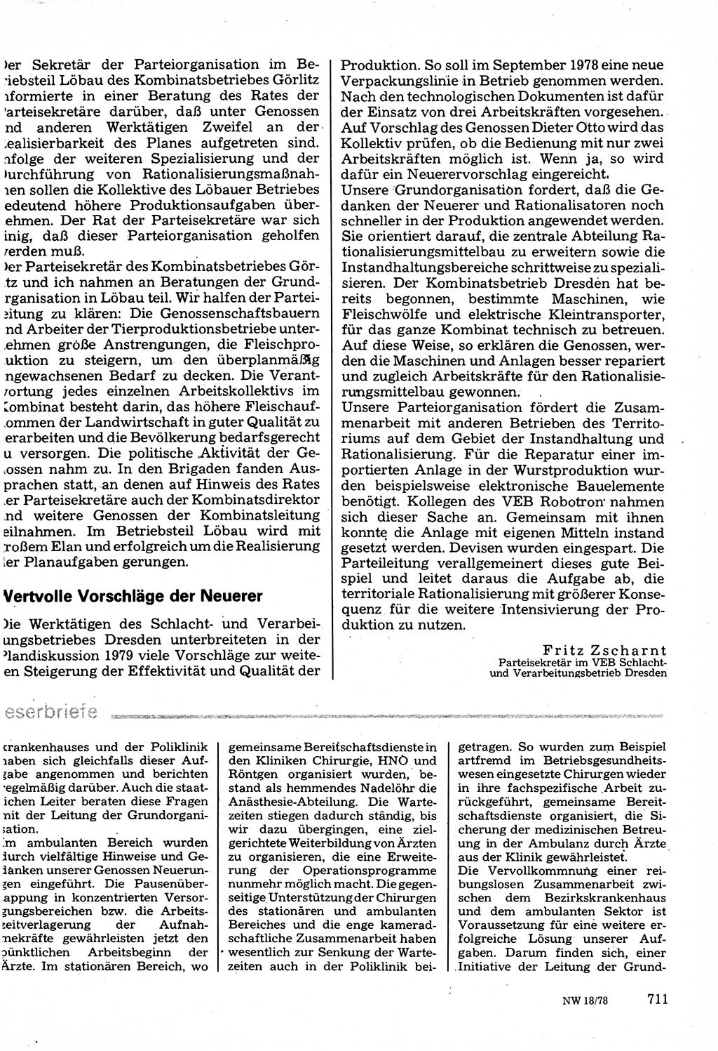 Neuer Weg (NW), Organ des Zentralkomitees (ZK) der SED (Sozialistische Einheitspartei Deutschlands) für Fragen des Parteilebens, 33. Jahrgang [Deutsche Demokratische Republik (DDR)] 1978, Seite 711 (NW ZK SED DDR 1978, S. 711)