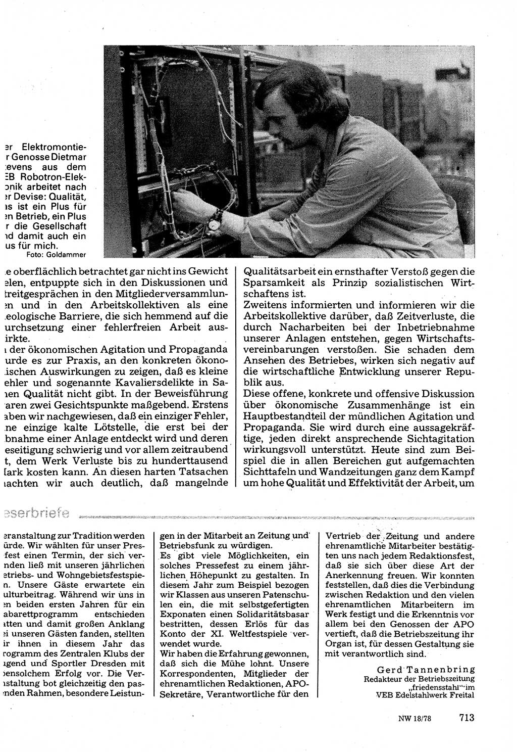 Neuer Weg (NW), Organ des Zentralkomitees (ZK) der SED (Sozialistische Einheitspartei Deutschlands) für Fragen des Parteilebens, 33. Jahrgang [Deutsche Demokratische Republik (DDR)] 1978, Seite 713 (NW ZK SED DDR 1978, S. 713)