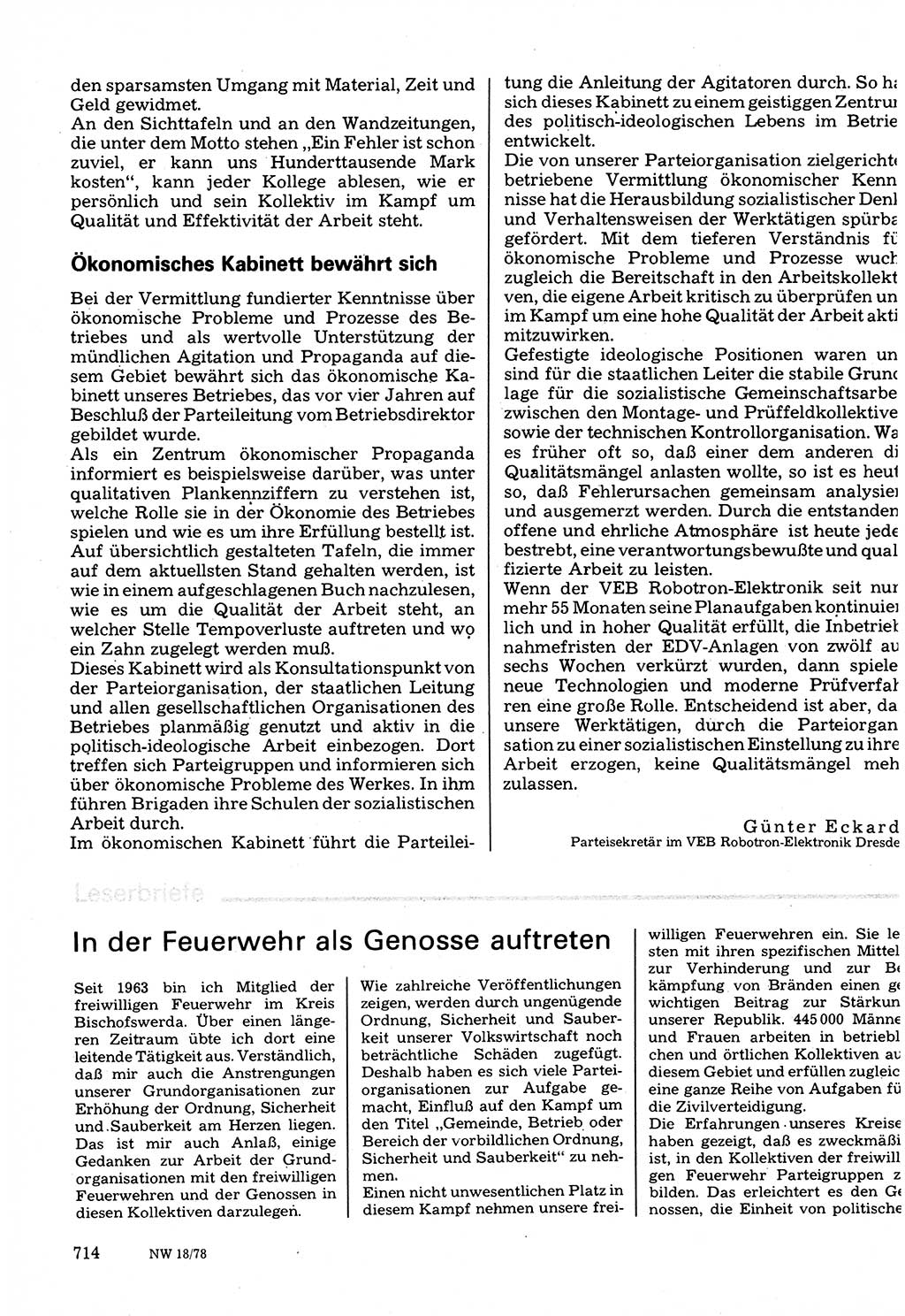 Neuer Weg (NW), Organ des Zentralkomitees (ZK) der SED (Sozialistische Einheitspartei Deutschlands) für Fragen des Parteilebens, 33. Jahrgang [Deutsche Demokratische Republik (DDR)] 1978, Seite 714 (NW ZK SED DDR 1978, S. 714)