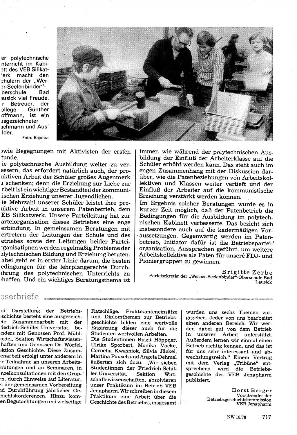 Neuer Weg (NW), Organ des Zentralkomitees (ZK) der SED (Sozialistische Einheitspartei Deutschlands) für Fragen des Parteilebens, 33. Jahrgang [Deutsche Demokratische Republik (DDR)] 1978, Seite 717 (NW ZK SED DDR 1978, S. 717)