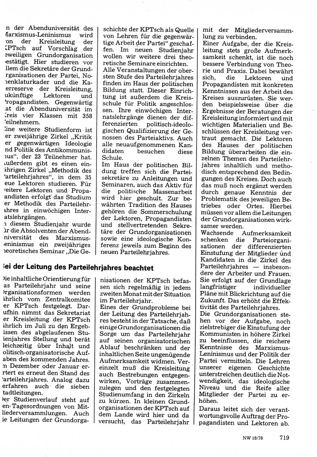 Neuer Weg (NW), Organ des Zentralkomitees (ZK) der SED (Sozialistische Einheitspartei Deutschlands) für Fragen des Parteilebens, 33. Jahrgang [Deutsche Demokratische Republik (DDR)] 1978, Seite 719 (NW ZK SED DDR 1978, S. 719)