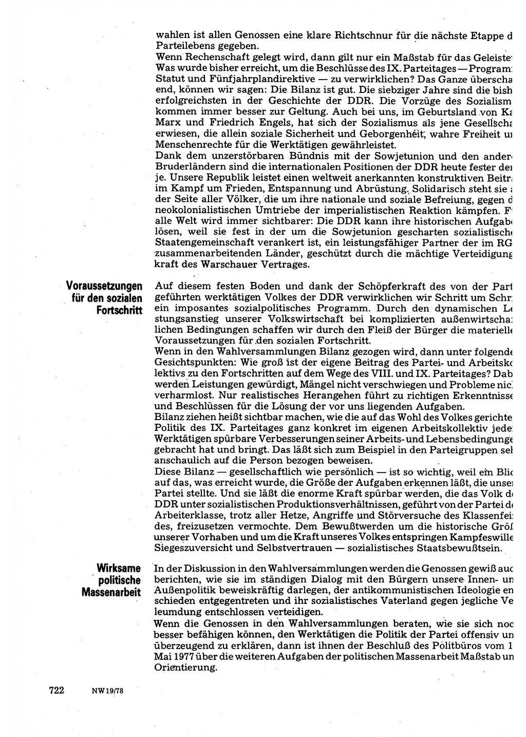 Neuer Weg (NW), Organ des Zentralkomitees (ZK) der SED (Sozialistische Einheitspartei Deutschlands) für Fragen des Parteilebens, 33. Jahrgang [Deutsche Demokratische Republik (DDR)] 1978, Seite 722 (NW ZK SED DDR 1978, S. 722)