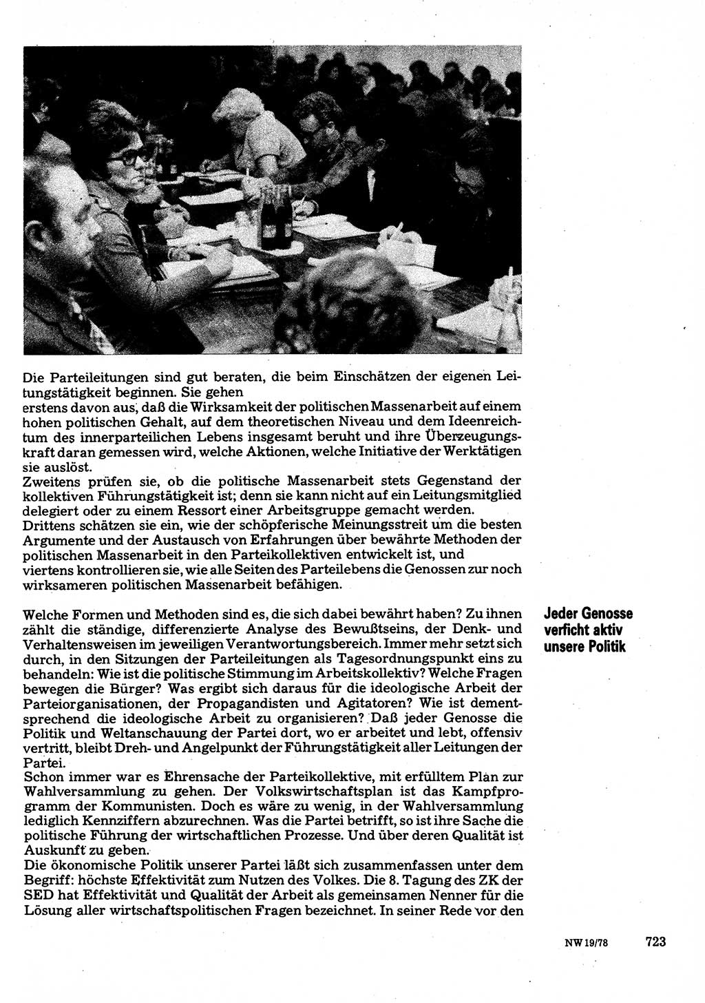 Neuer Weg (NW), Organ des Zentralkomitees (ZK) der SED (Sozialistische Einheitspartei Deutschlands) für Fragen des Parteilebens, 33. Jahrgang [Deutsche Demokratische Republik (DDR)] 1978, Seite 723 (NW ZK SED DDR 1978, S. 723)