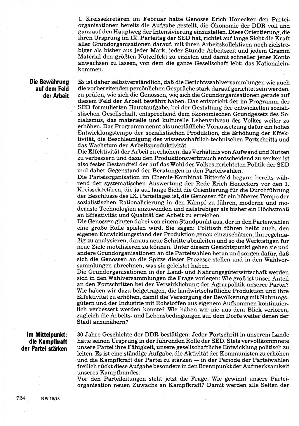 Neuer Weg (NW), Organ des Zentralkomitees (ZK) der SED (Sozialistische Einheitspartei Deutschlands) für Fragen des Parteilebens, 33. Jahrgang [Deutsche Demokratische Republik (DDR)] 1978, Seite 724 (NW ZK SED DDR 1978, S. 724)