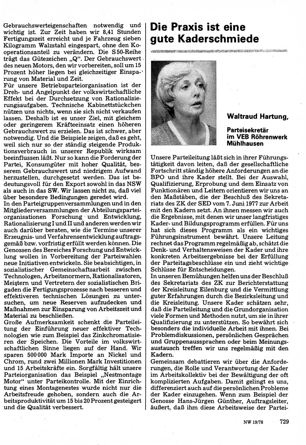 Neuer Weg (NW), Organ des Zentralkomitees (ZK) der SED (Sozialistische Einheitspartei Deutschlands) für Fragen des Parteilebens, 33. Jahrgang [Deutsche Demokratische Republik (DDR)] 1978, Seite 729 (NW ZK SED DDR 1978, S. 729)