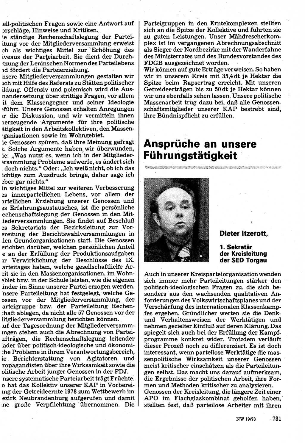 Neuer Weg (NW), Organ des Zentralkomitees (ZK) der SED (Sozialistische Einheitspartei Deutschlands) für Fragen des Parteilebens, 33. Jahrgang [Deutsche Demokratische Republik (DDR)] 1978, Seite 731 (NW ZK SED DDR 1978, S. 731)