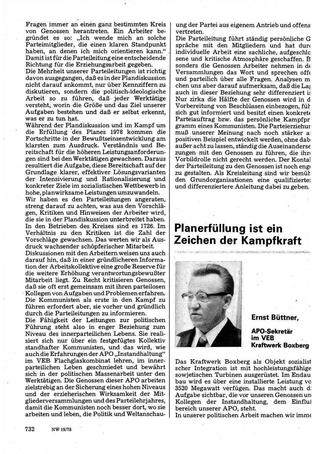 Neuer Weg (NW), Organ des Zentralkomitees (ZK) der SED (Sozialistische Einheitspartei Deutschlands) für Fragen des Parteilebens, 33. Jahrgang [Deutsche Demokratische Republik (DDR)] 1978, Seite 732 (NW ZK SED DDR 1978, S. 732)