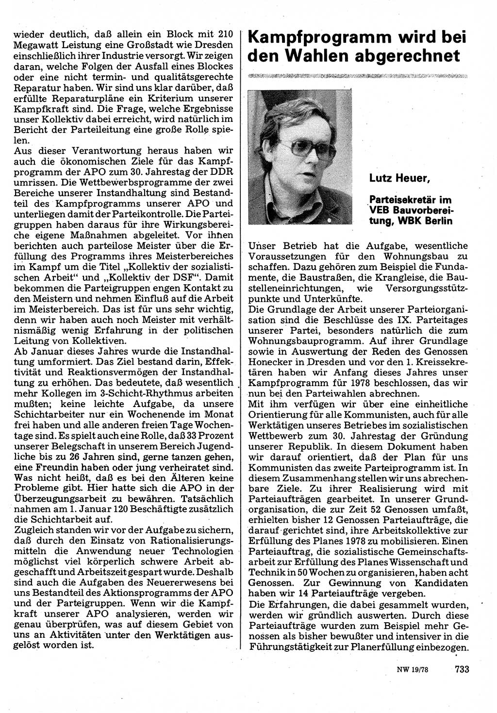 Neuer Weg (NW), Organ des Zentralkomitees (ZK) der SED (Sozialistische Einheitspartei Deutschlands) für Fragen des Parteilebens, 33. Jahrgang [Deutsche Demokratische Republik (DDR)] 1978, Seite 733 (NW ZK SED DDR 1978, S. 733)