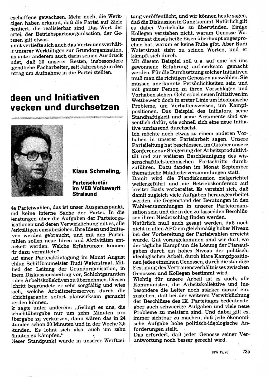 Neuer Weg (NW), Organ des Zentralkomitees (ZK) der SED (Sozialistische Einheitspartei Deutschlands) für Fragen des Parteilebens, 33. Jahrgang [Deutsche Demokratische Republik (DDR)] 1978, Seite 735 (NW ZK SED DDR 1978, S. 735)