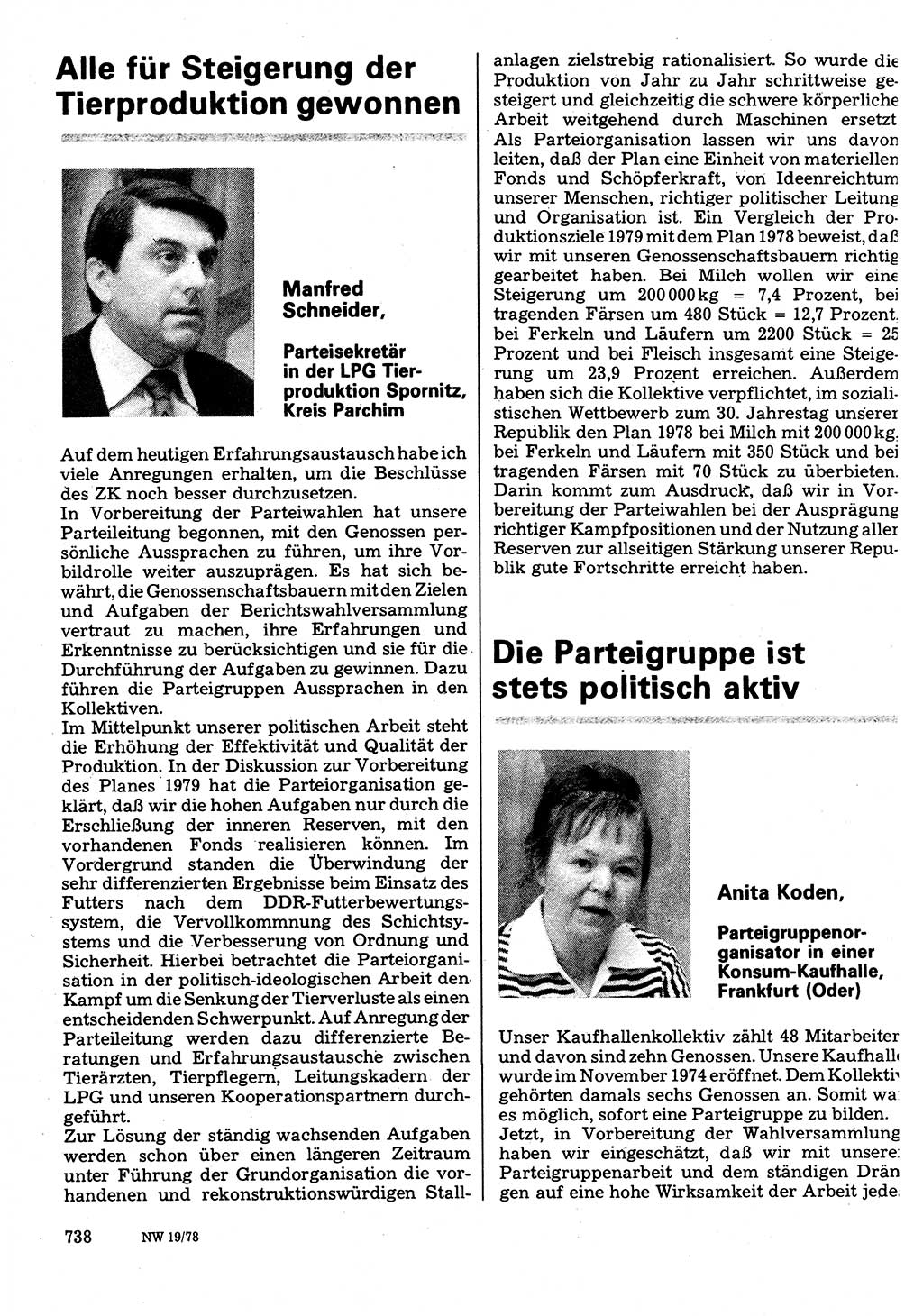 Neuer Weg (NW), Organ des Zentralkomitees (ZK) der SED (Sozialistische Einheitspartei Deutschlands) für Fragen des Parteilebens, 33. Jahrgang [Deutsche Demokratische Republik (DDR)] 1978, Seite 738 (NW ZK SED DDR 1978, S. 738)