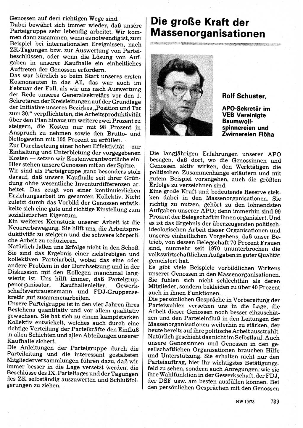 Neuer Weg (NW), Organ des Zentralkomitees (ZK) der SED (Sozialistische Einheitspartei Deutschlands) für Fragen des Parteilebens, 33. Jahrgang [Deutsche Demokratische Republik (DDR)] 1978, Seite 739 (NW ZK SED DDR 1978, S. 739)