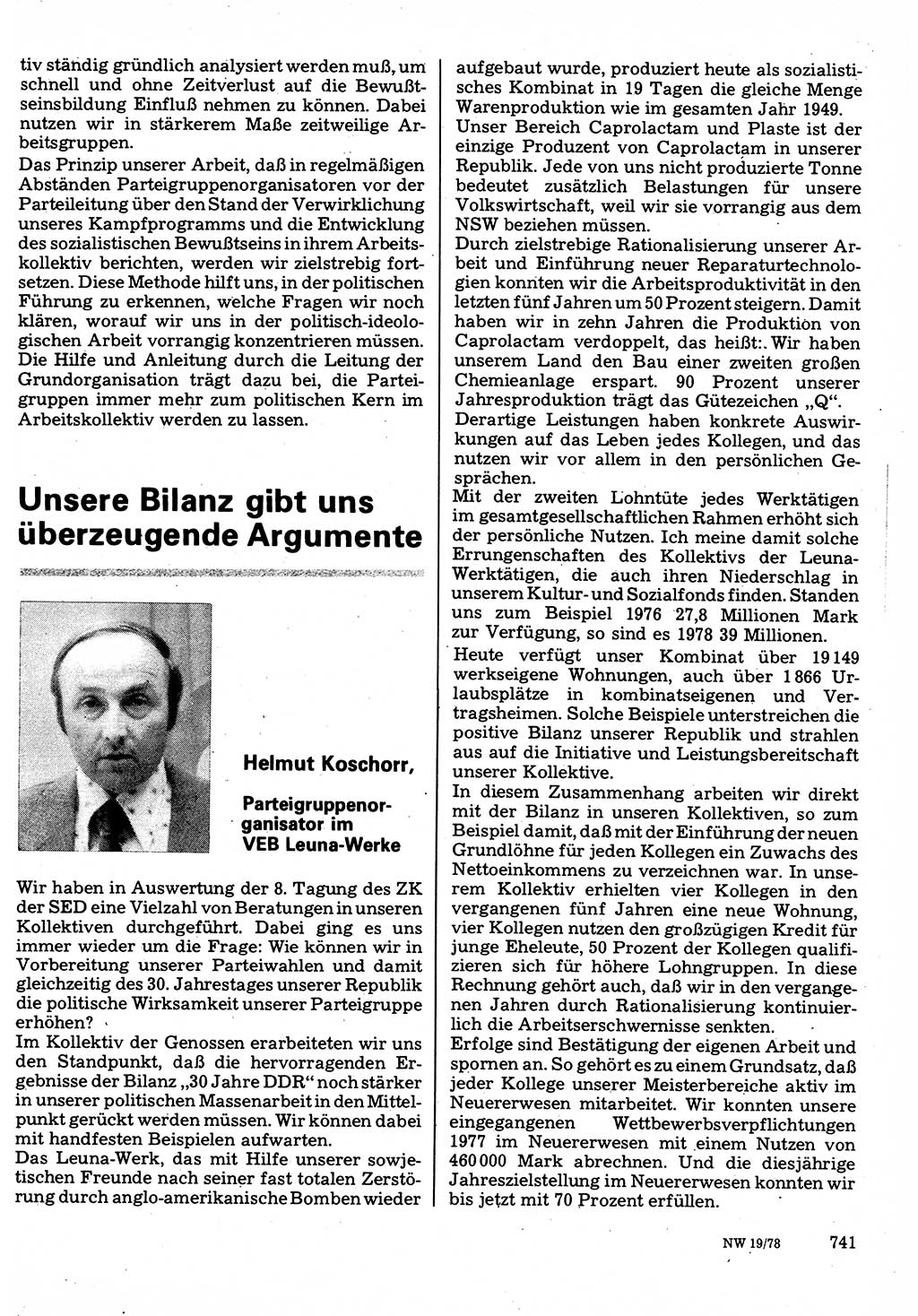 Neuer Weg (NW), Organ des Zentralkomitees (ZK) der SED (Sozialistische Einheitspartei Deutschlands) für Fragen des Parteilebens, 33. Jahrgang [Deutsche Demokratische Republik (DDR)] 1978, Seite 741 (NW ZK SED DDR 1978, S. 741)