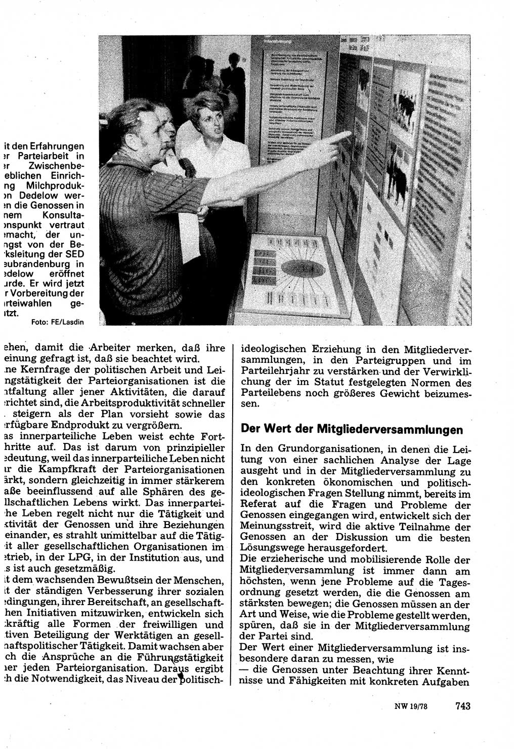 Neuer Weg (NW), Organ des Zentralkomitees (ZK) der SED (Sozialistische Einheitspartei Deutschlands) für Fragen des Parteilebens, 33. Jahrgang [Deutsche Demokratische Republik (DDR)] 1978, Seite 743 (NW ZK SED DDR 1978, S. 743)