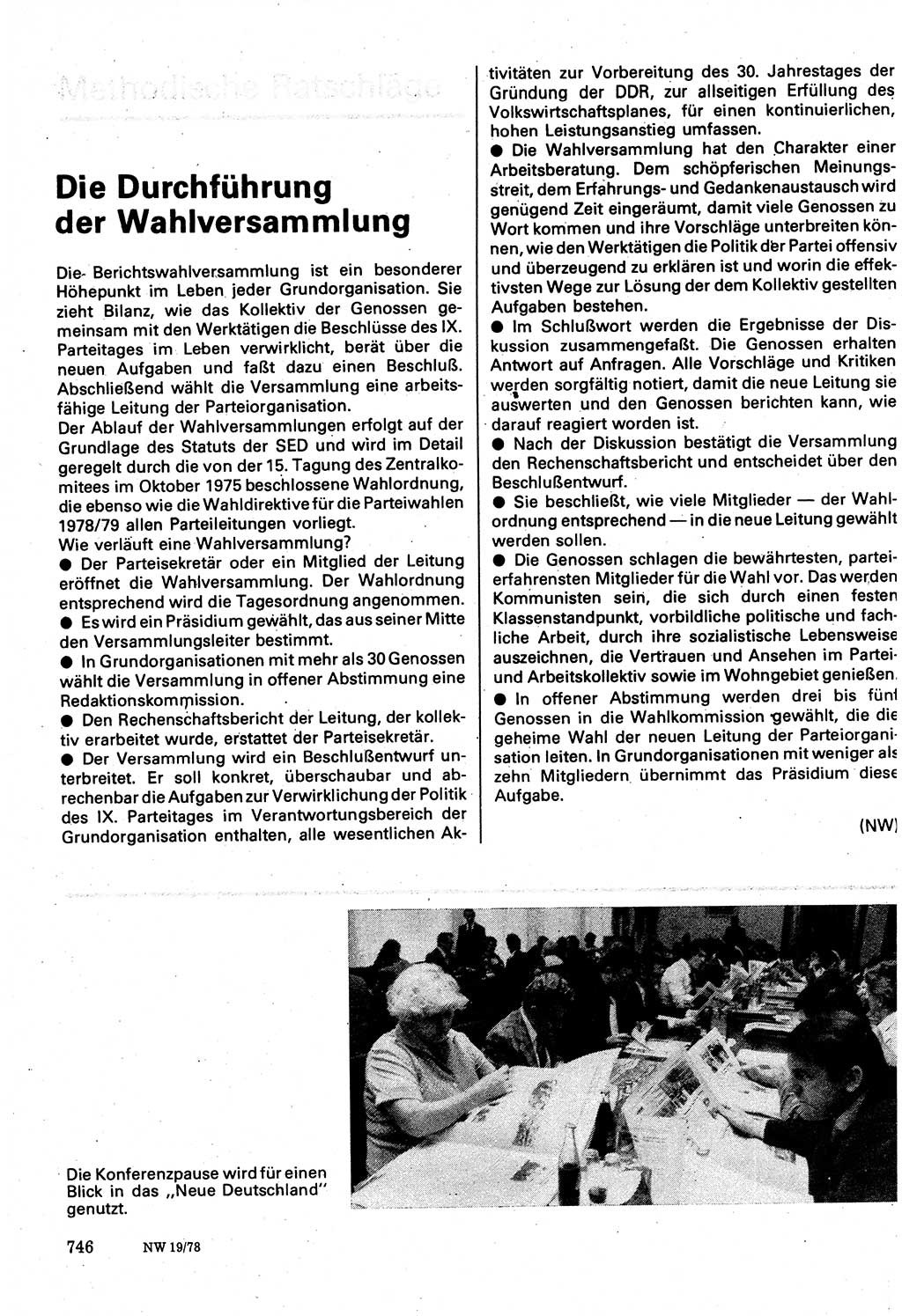 Neuer Weg (NW), Organ des Zentralkomitees (ZK) der SED (Sozialistische Einheitspartei Deutschlands) für Fragen des Parteilebens, 33. Jahrgang [Deutsche Demokratische Republik (DDR)] 1978, Seite 746 (NW ZK SED DDR 1978, S. 746)