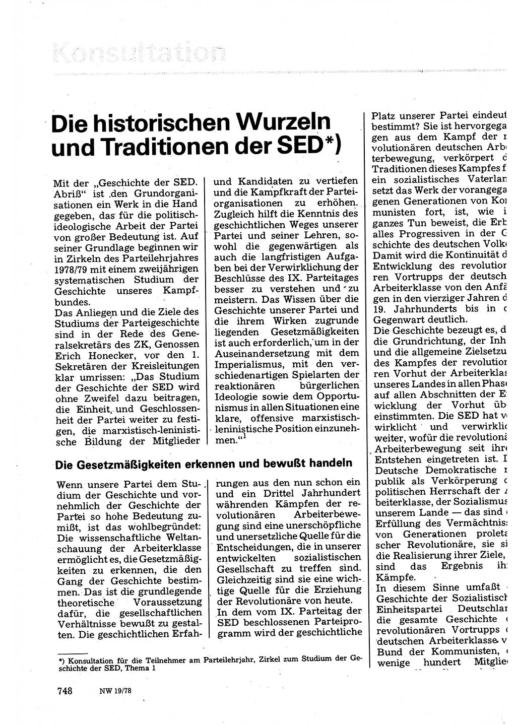 Neuer Weg (NW), Organ des Zentralkomitees (ZK) der SED (Sozialistische Einheitspartei Deutschlands) für Fragen des Parteilebens, 33. Jahrgang [Deutsche Demokratische Republik (DDR)] 1978, Seite 748 (NW ZK SED DDR 1978, S. 748)