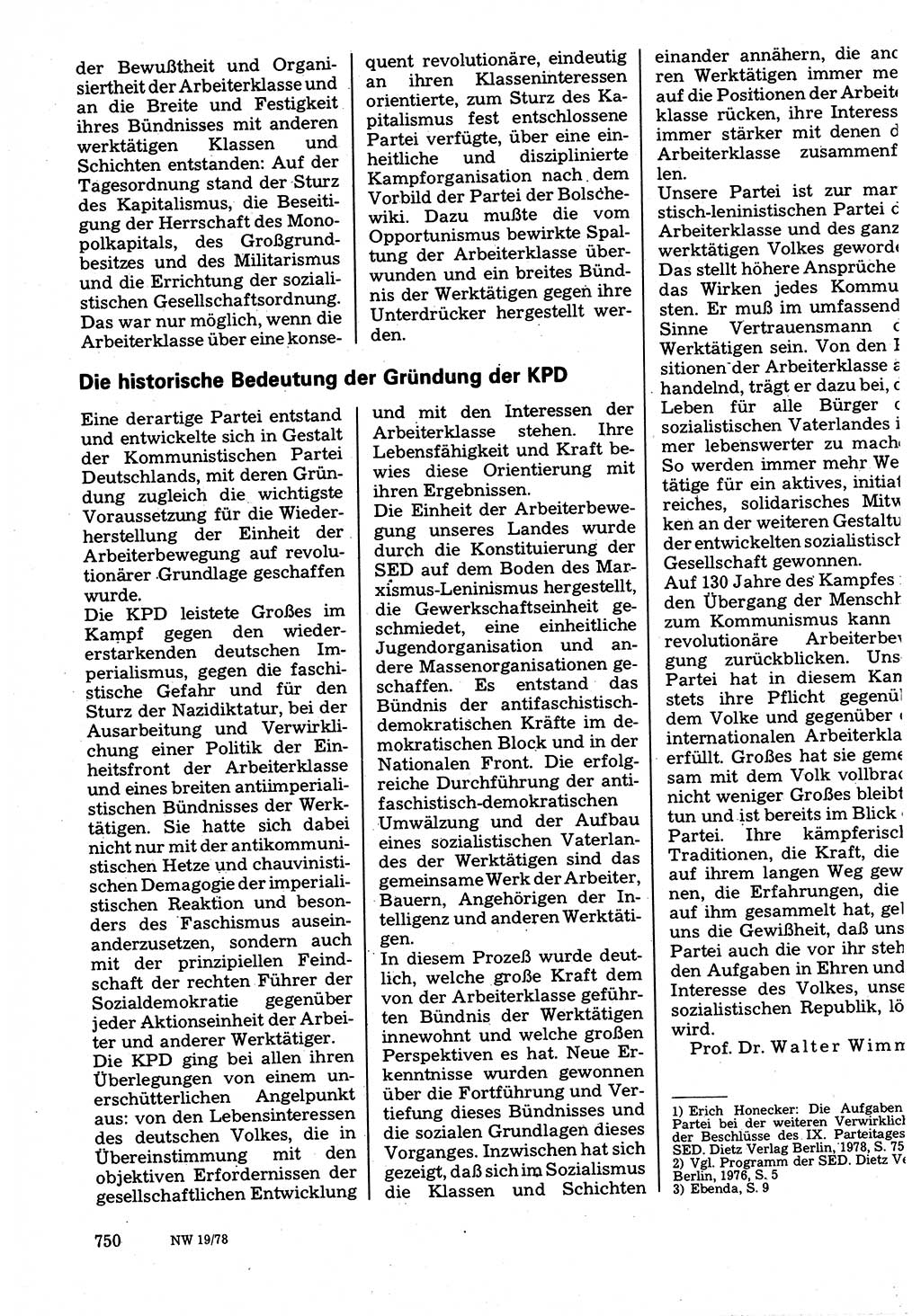 Neuer Weg (NW), Organ des Zentralkomitees (ZK) der SED (Sozialistische Einheitspartei Deutschlands) für Fragen des Parteilebens, 33. Jahrgang [Deutsche Demokratische Republik (DDR)] 1978, Seite 750 (NW ZK SED DDR 1978, S. 750)