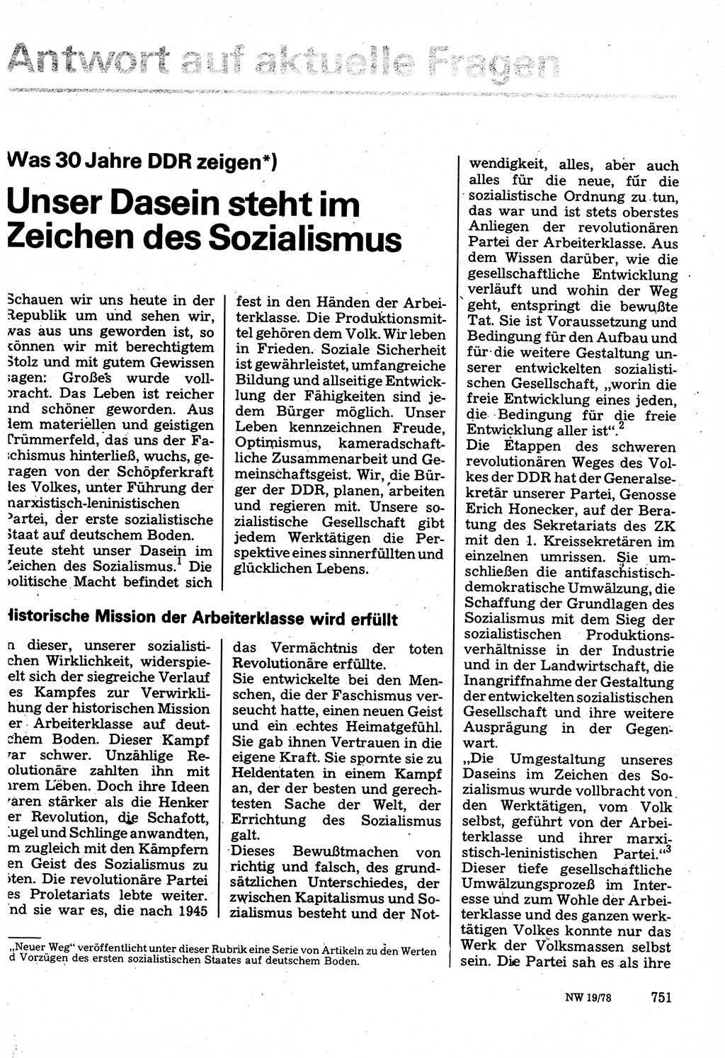 Neuer Weg (NW), Organ des Zentralkomitees (ZK) der SED (Sozialistische Einheitspartei Deutschlands) für Fragen des Parteilebens, 33. Jahrgang [Deutsche Demokratische Republik (DDR)] 1978, Seite 751 (NW ZK SED DDR 1978, S. 751)