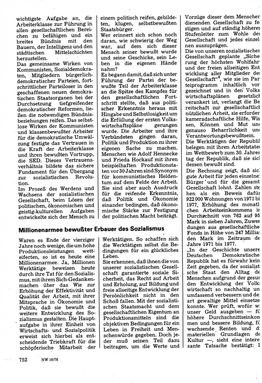 Neuer Weg (NW), Organ des Zentralkomitees (ZK) der SED (Sozialistische Einheitspartei Deutschlands) für Fragen des Parteilebens, 33. Jahrgang [Deutsche Demokratische Republik (DDR)] 1978, Seite 752 (NW ZK SED DDR 1978, S. 752)
