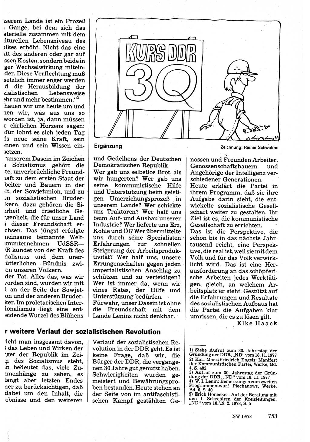 Neuer Weg (NW), Organ des Zentralkomitees (ZK) der SED (Sozialistische Einheitspartei Deutschlands) für Fragen des Parteilebens, 33. Jahrgang [Deutsche Demokratische Republik (DDR)] 1978, Seite 753 (NW ZK SED DDR 1978, S. 753)