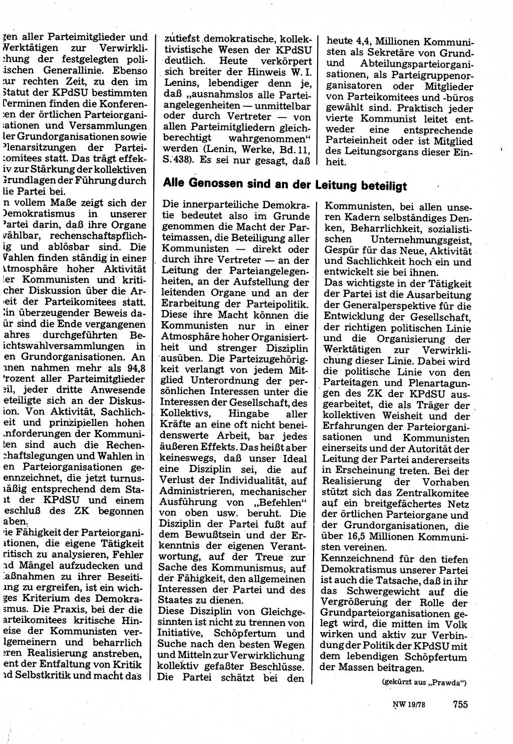 Neuer Weg (NW), Organ des Zentralkomitees (ZK) der SED (Sozialistische Einheitspartei Deutschlands) für Fragen des Parteilebens, 33. Jahrgang [Deutsche Demokratische Republik (DDR)] 1978, Seite 755 (NW ZK SED DDR 1978, S. 755)