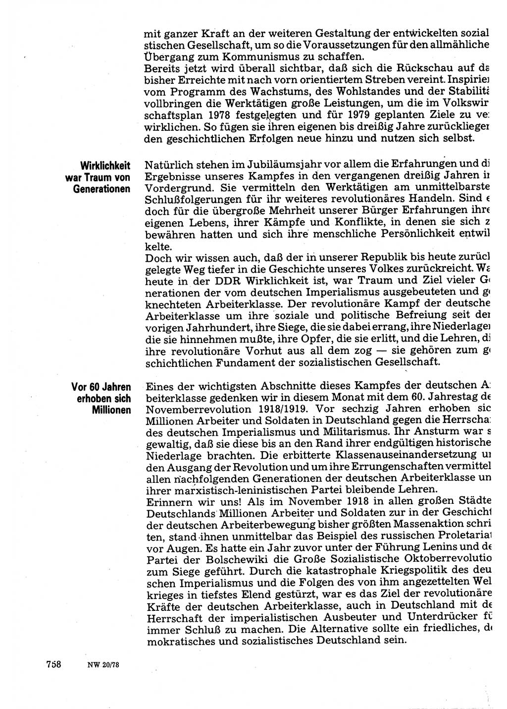 Neuer Weg (NW), Organ des Zentralkomitees (ZK) der SED (Sozialistische Einheitspartei Deutschlands) für Fragen des Parteilebens, 33. Jahrgang [Deutsche Demokratische Republik (DDR)] 1978, Seite 758 (NW ZK SED DDR 1978, S. 758)