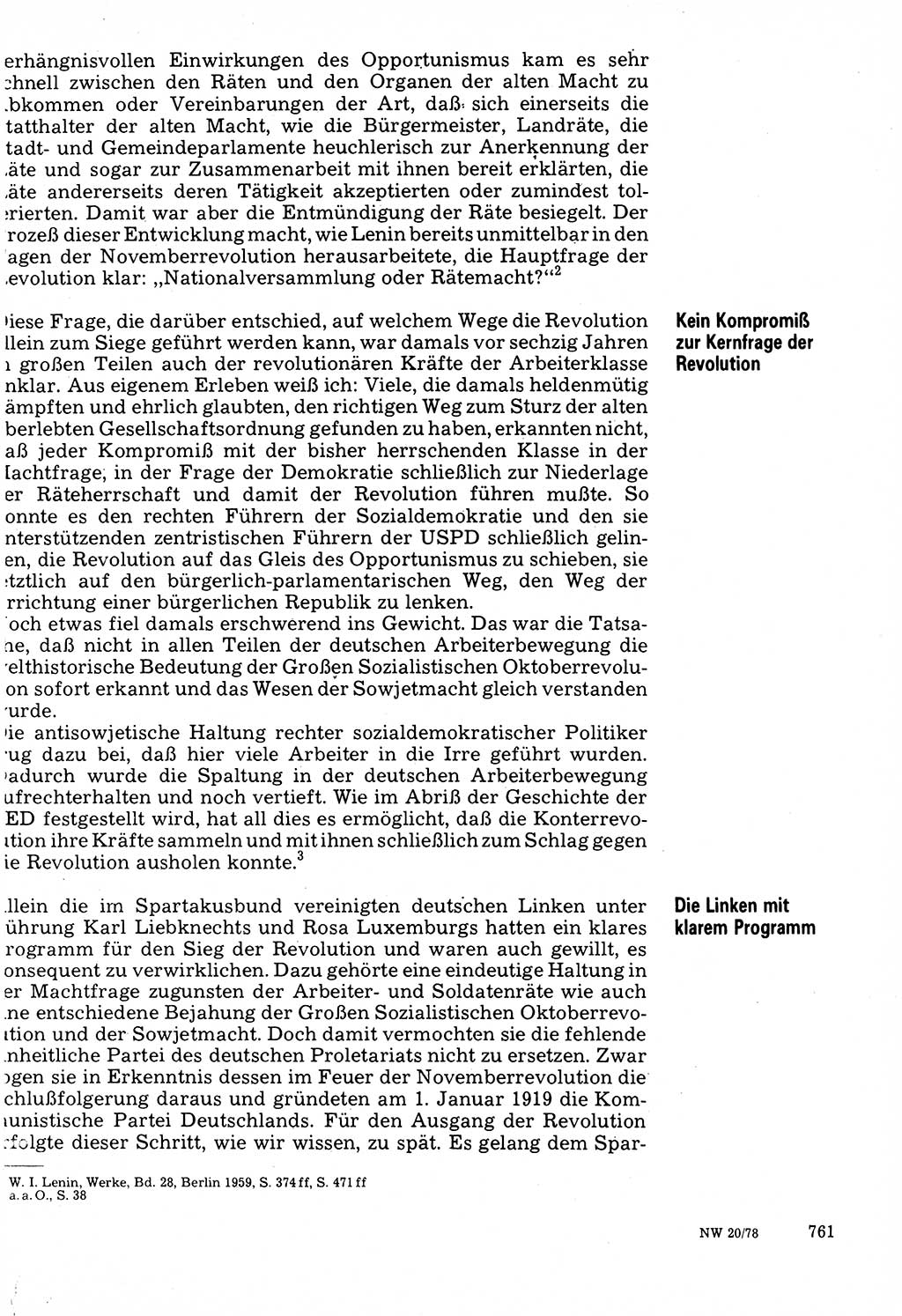 Neuer Weg (NW), Organ des Zentralkomitees (ZK) der SED (Sozialistische Einheitspartei Deutschlands) für Fragen des Parteilebens, 33. Jahrgang [Deutsche Demokratische Republik (DDR)] 1978, Seite 761 (NW ZK SED DDR 1978, S. 761)