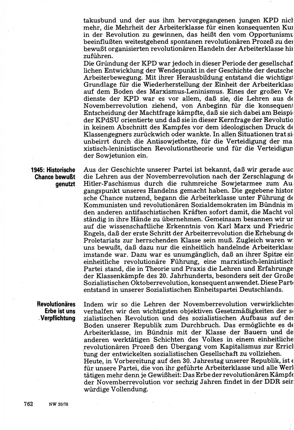 Neuer Weg (NW), Organ des Zentralkomitees (ZK) der SED (Sozialistische Einheitspartei Deutschlands) für Fragen des Parteilebens, 33. Jahrgang [Deutsche Demokratische Republik (DDR)] 1978, Seite 762 (NW ZK SED DDR 1978, S. 762)