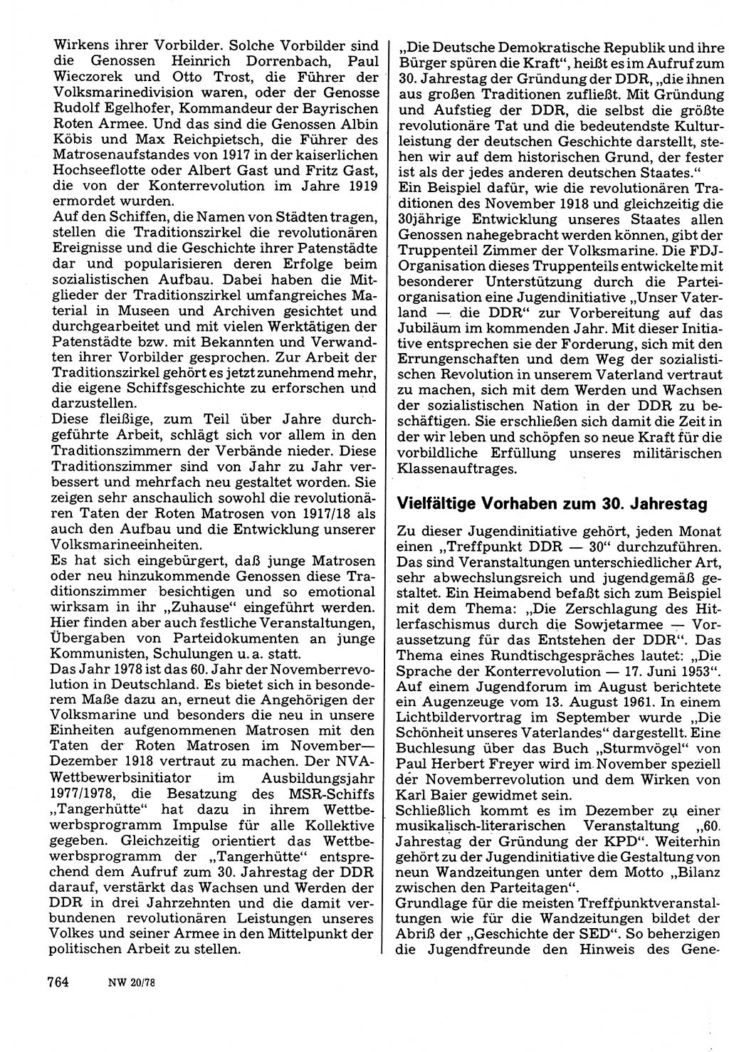 Neuer Weg (NW), Organ des Zentralkomitees (ZK) der SED (Sozialistische Einheitspartei Deutschlands) für Fragen des Parteilebens, 33. Jahrgang [Deutsche Demokratische Republik (DDR)] 1978, Seite 764 (NW ZK SED DDR 1978, S. 764)