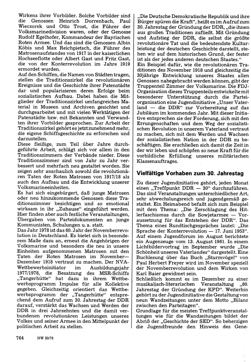 Neuer Weg (NW), Organ des Zentralkomitees (ZK) der SED (Sozialistische Einheitspartei Deutschlands) für Fragen des Parteilebens, 33. Jahrgang [Deutsche Demokratische Republik (DDR)] 1978, Seite 764 (NW ZK SED DDR 1978, S. 764)