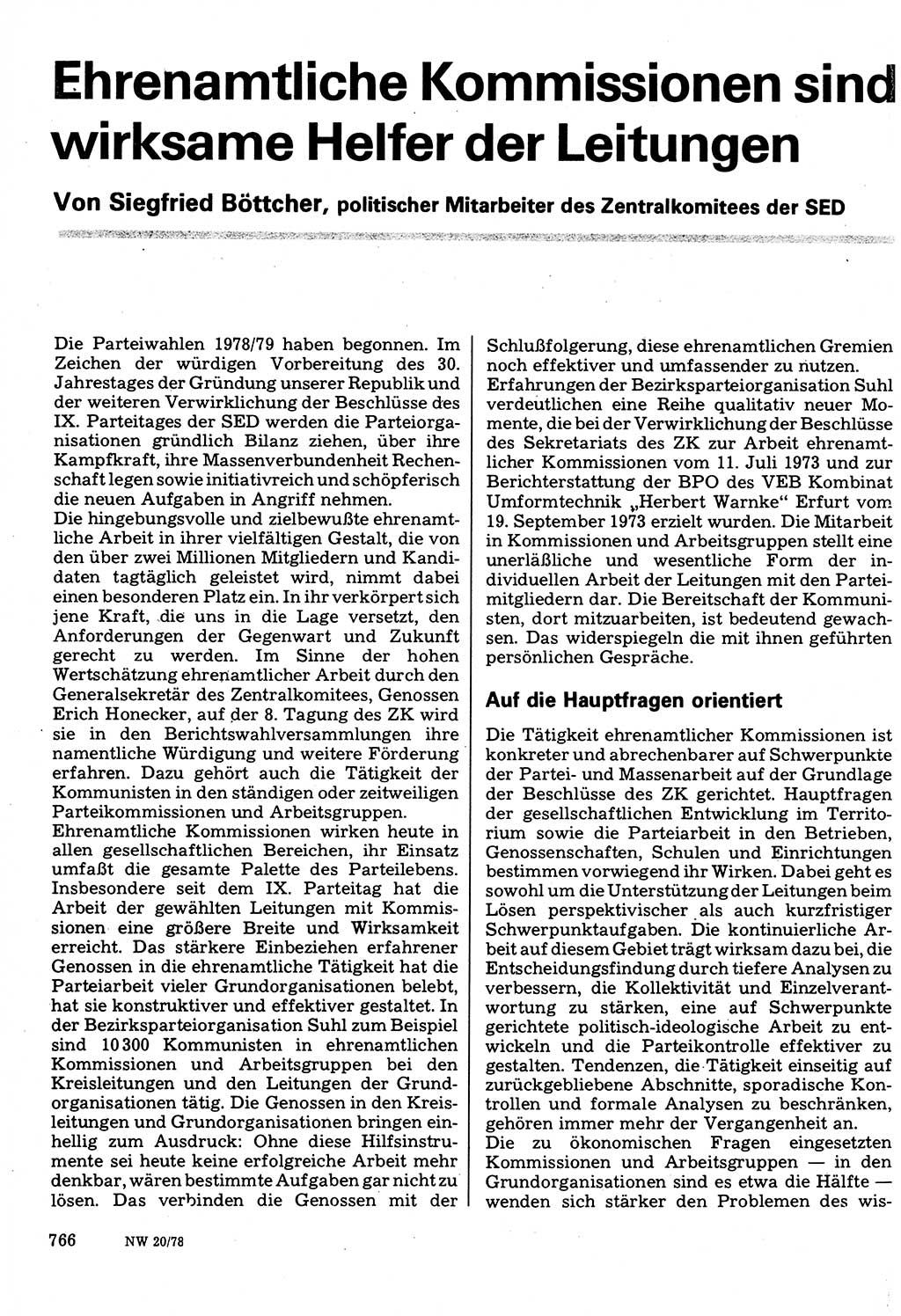 Neuer Weg (NW), Organ des Zentralkomitees (ZK) der SED (Sozialistische Einheitspartei Deutschlands) für Fragen des Parteilebens, 33. Jahrgang [Deutsche Demokratische Republik (DDR)] 1978, Seite 766 (NW ZK SED DDR 1978, S. 766)