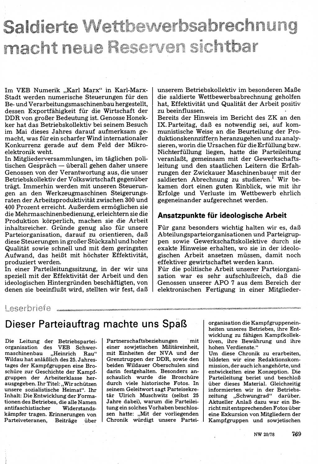 Neuer Weg (NW), Organ des Zentralkomitees (ZK) der SED (Sozialistische Einheitspartei Deutschlands) für Fragen des Parteilebens, 33. Jahrgang [Deutsche Demokratische Republik (DDR)] 1978, Seite 769 (NW ZK SED DDR 1978, S. 769)