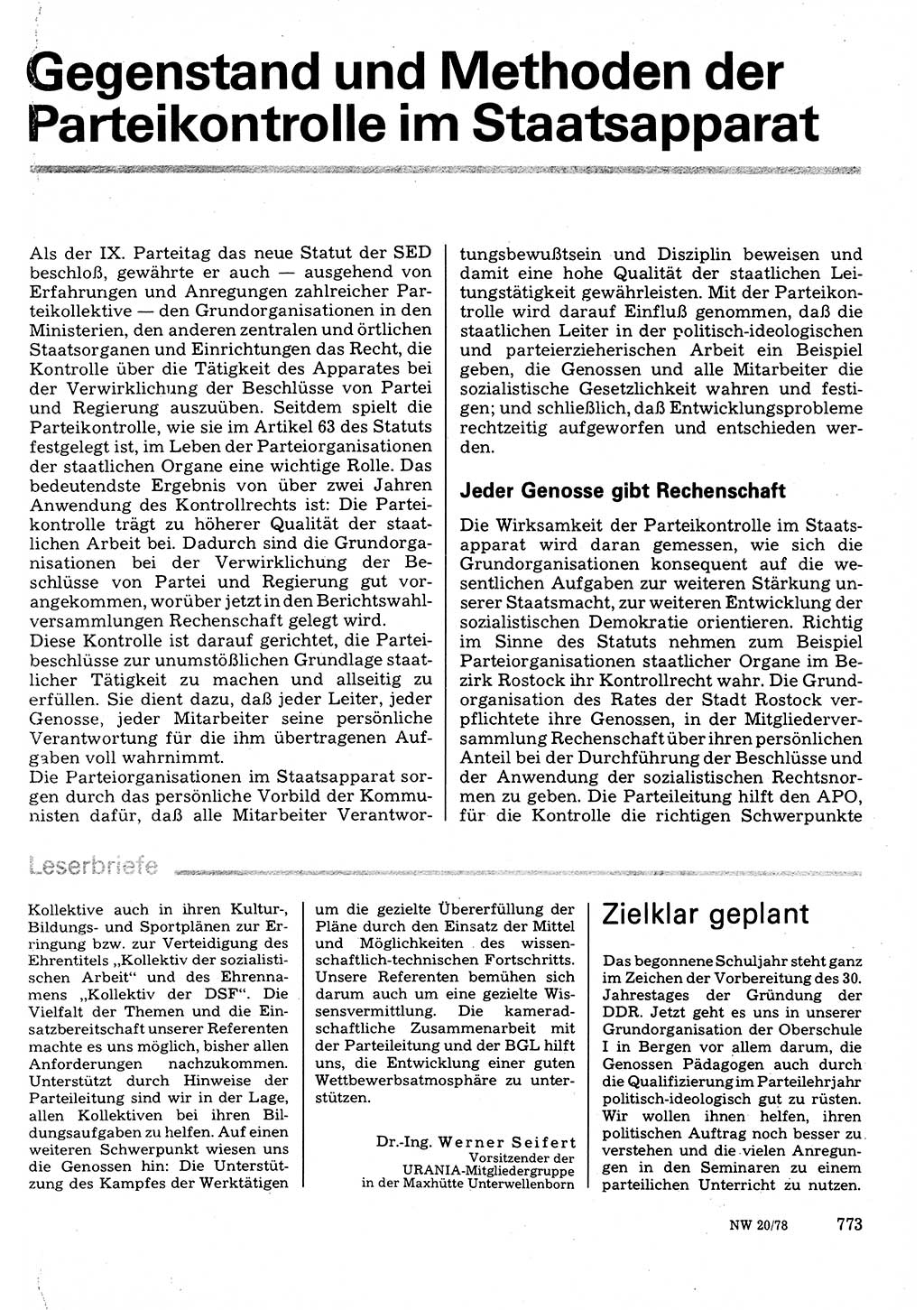 Neuer Weg (NW), Organ des Zentralkomitees (ZK) der SED (Sozialistische Einheitspartei Deutschlands) für Fragen des Parteilebens, 33. Jahrgang [Deutsche Demokratische Republik (DDR)] 1978, Seite 773 (NW ZK SED DDR 1978, S. 773)