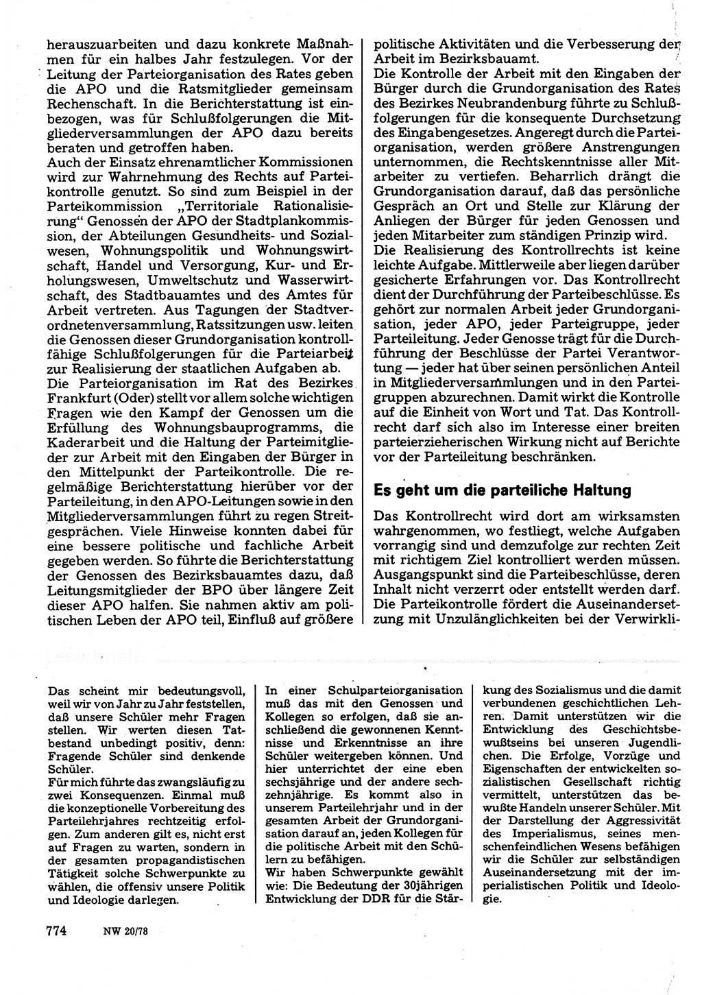 Neuer Weg (NW), Organ des Zentralkomitees (ZK) der SED (Sozialistische Einheitspartei Deutschlands) für Fragen des Parteilebens, 33. Jahrgang [Deutsche Demokratische Republik (DDR)] 1978, Seite 774 (NW ZK SED DDR 1978, S. 774)