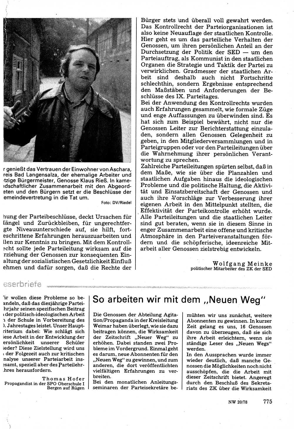 Neuer Weg (NW), Organ des Zentralkomitees (ZK) der SED (Sozialistische Einheitspartei Deutschlands) für Fragen des Parteilebens, 33. Jahrgang [Deutsche Demokratische Republik (DDR)] 1978, Seite 775 (NW ZK SED DDR 1978, S. 775)