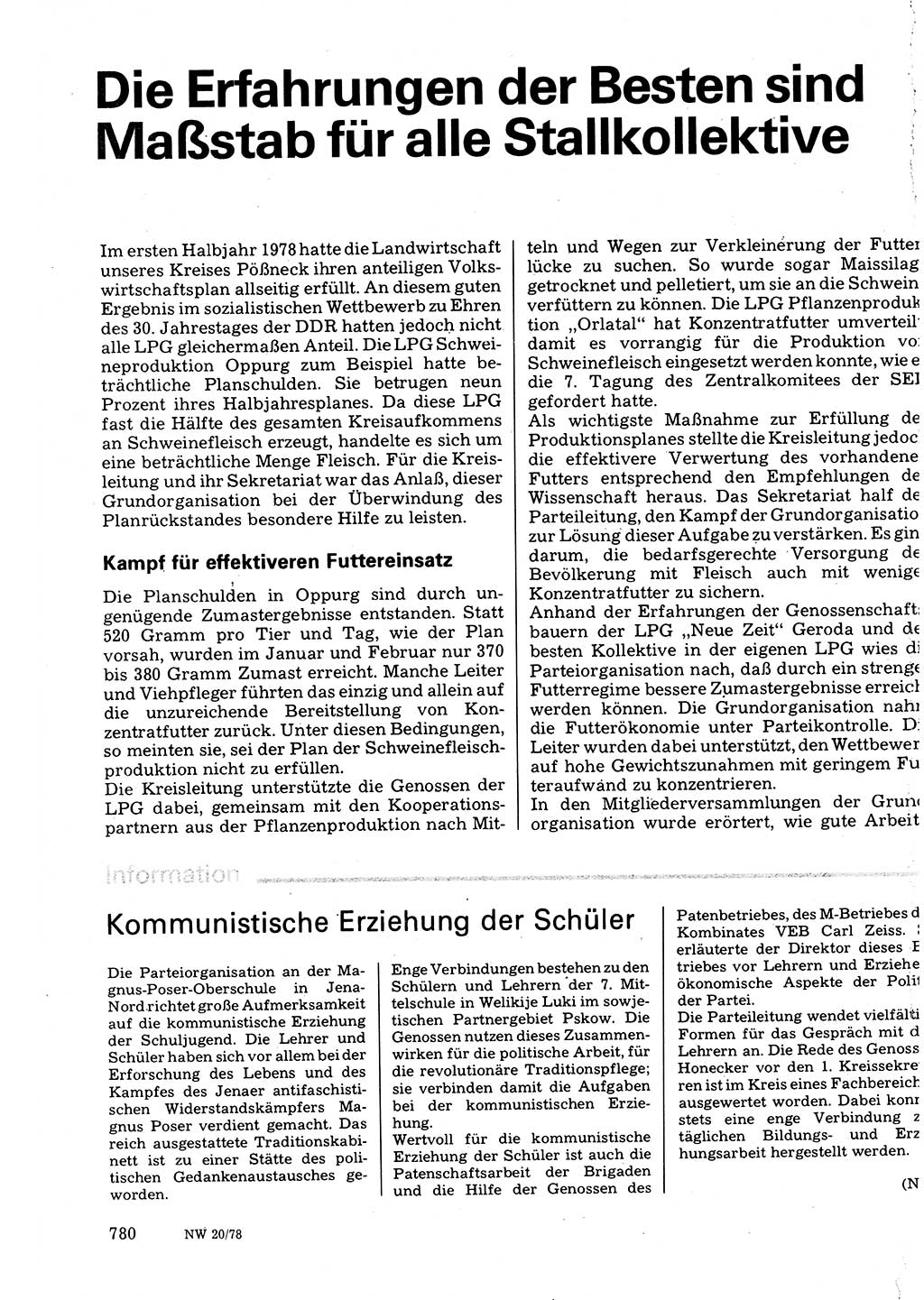 Neuer Weg (NW), Organ des Zentralkomitees (ZK) der SED (Sozialistische Einheitspartei Deutschlands) für Fragen des Parteilebens, 33. Jahrgang [Deutsche Demokratische Republik (DDR)] 1978, Seite 780 (NW ZK SED DDR 1978, S. 780)