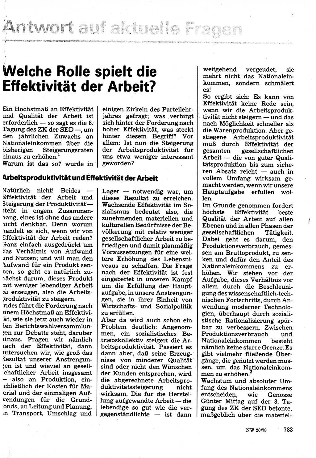 Neuer Weg (NW), Organ des Zentralkomitees (ZK) der SED (Sozialistische Einheitspartei Deutschlands) für Fragen des Parteilebens, 33. Jahrgang [Deutsche Demokratische Republik (DDR)] 1978, Seite 783 (NW ZK SED DDR 1978, S. 783)
