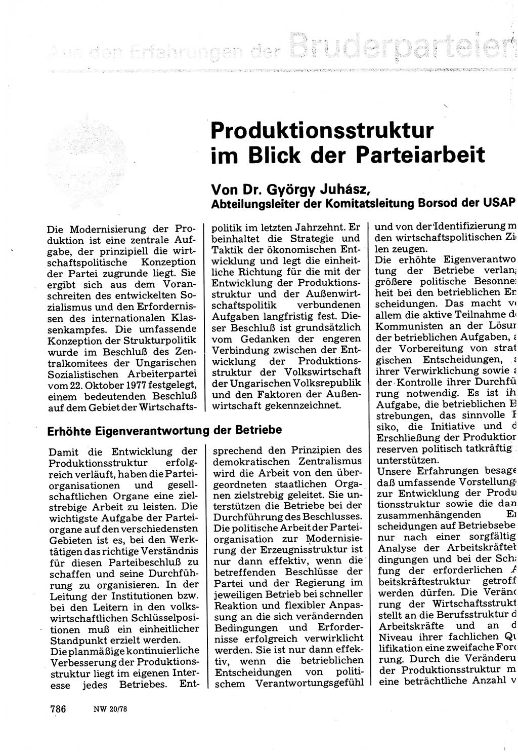 Neuer Weg (NW), Organ des Zentralkomitees (ZK) der SED (Sozialistische Einheitspartei Deutschlands) für Fragen des Parteilebens, 33. Jahrgang [Deutsche Demokratische Republik (DDR)] 1978, Seite 786 (NW ZK SED DDR 1978, S. 786)