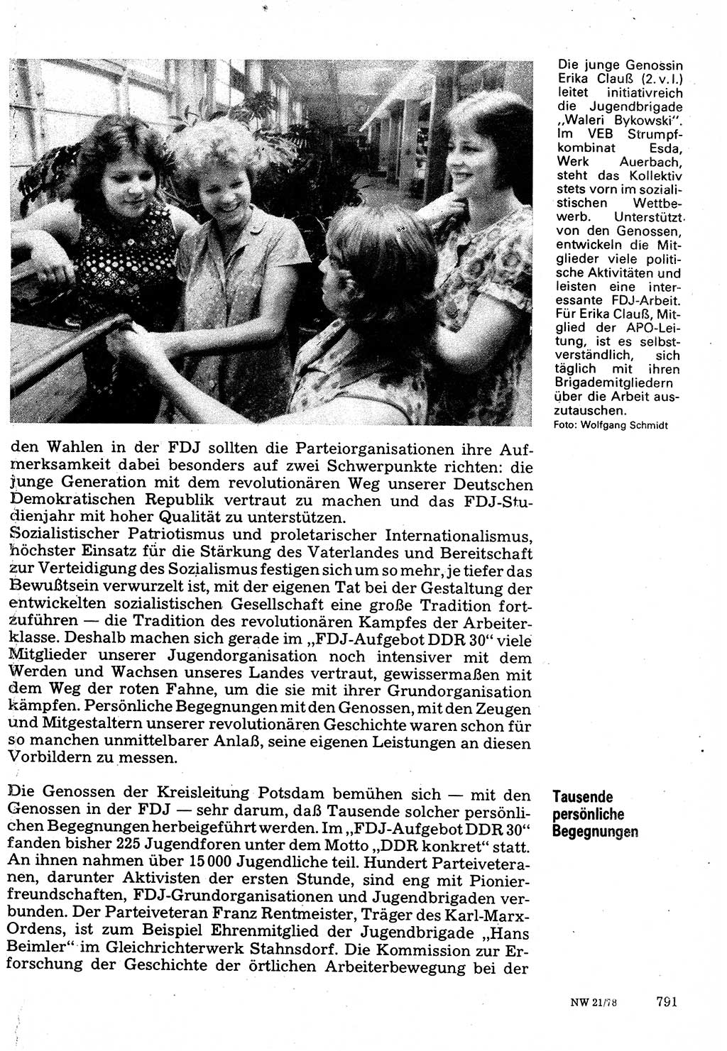Neuer Weg (NW), Organ des Zentralkomitees (ZK) der SED (Sozialistische Einheitspartei Deutschlands) für Fragen des Parteilebens, 33. Jahrgang [Deutsche Demokratische Republik (DDR)] 1978, Seite 791 (NW ZK SED DDR 1978, S. 791)