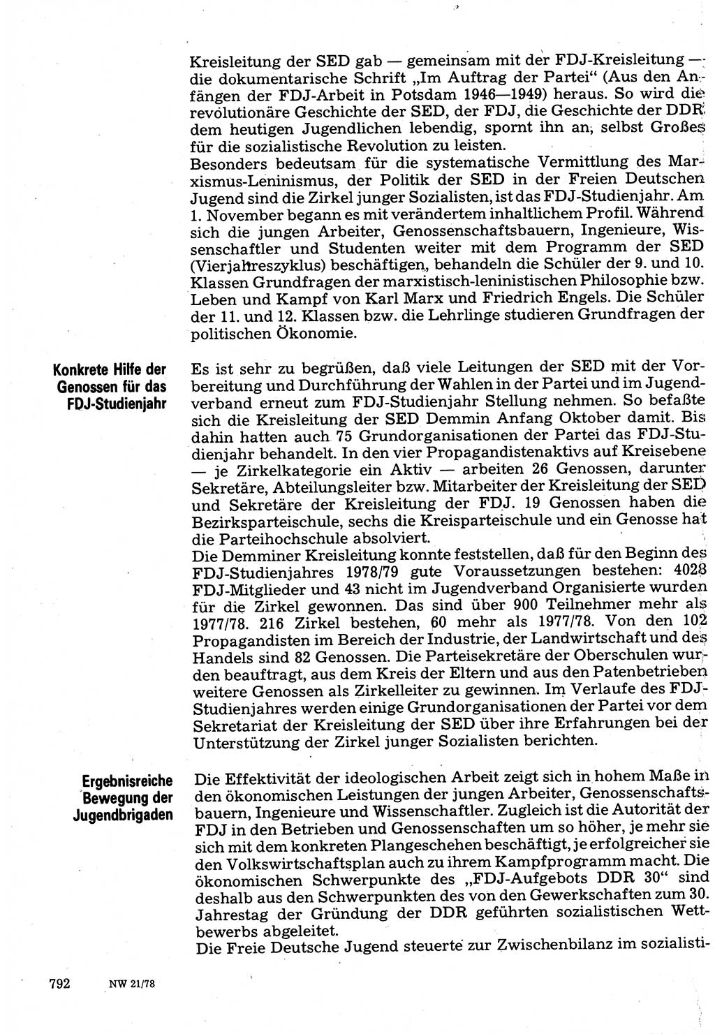 Neuer Weg (NW), Organ des Zentralkomitees (ZK) der SED (Sozialistische Einheitspartei Deutschlands) für Fragen des Parteilebens, 33. Jahrgang [Deutsche Demokratische Republik (DDR)] 1978, Seite 792 (NW ZK SED DDR 1978, S. 792)