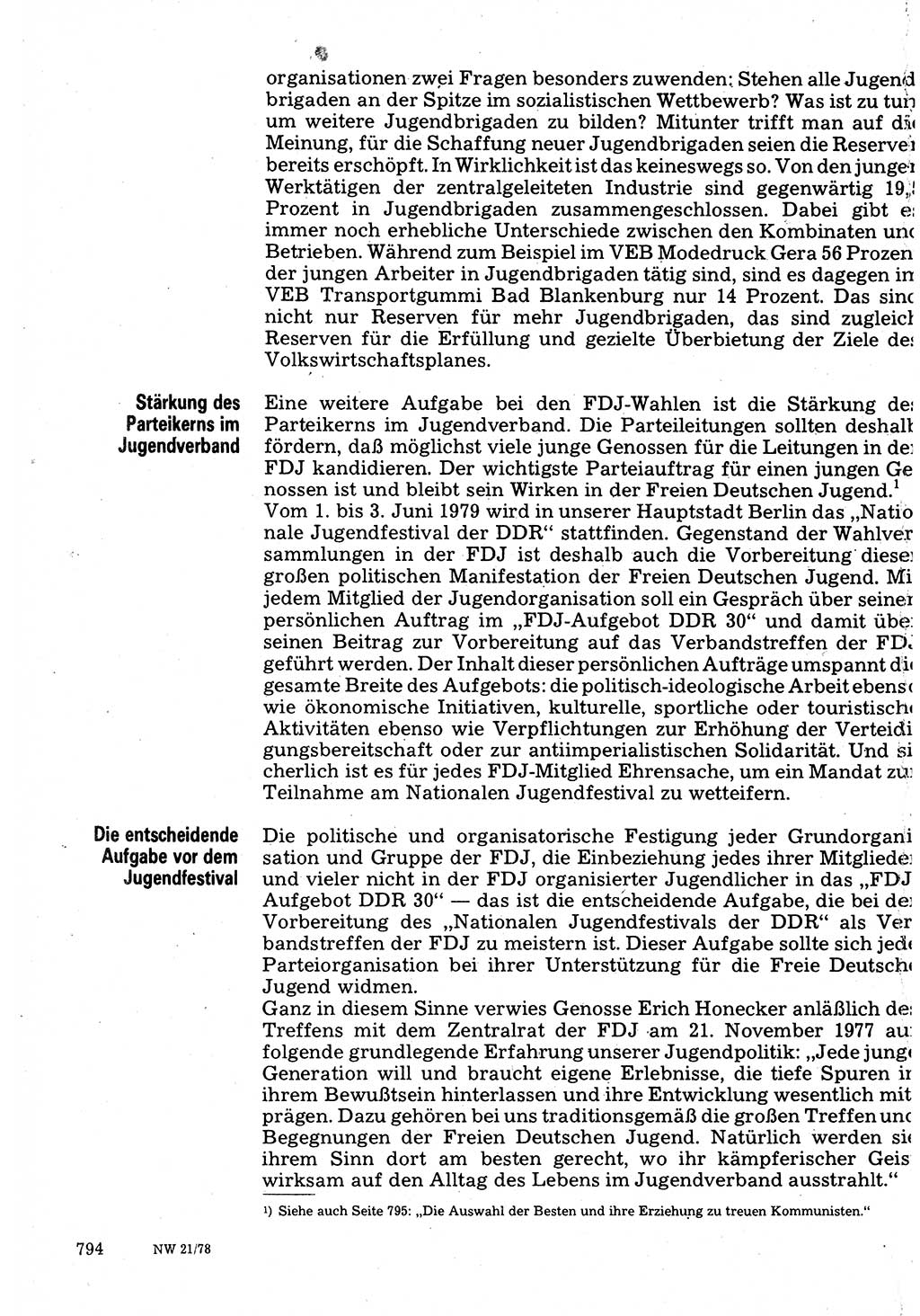 Neuer Weg (NW), Organ des Zentralkomitees (ZK) der SED (Sozialistische Einheitspartei Deutschlands) für Fragen des Parteilebens, 33. Jahrgang [Deutsche Demokratische Republik (DDR)] 1978, Seite 794 (NW ZK SED DDR 1978, S. 794)