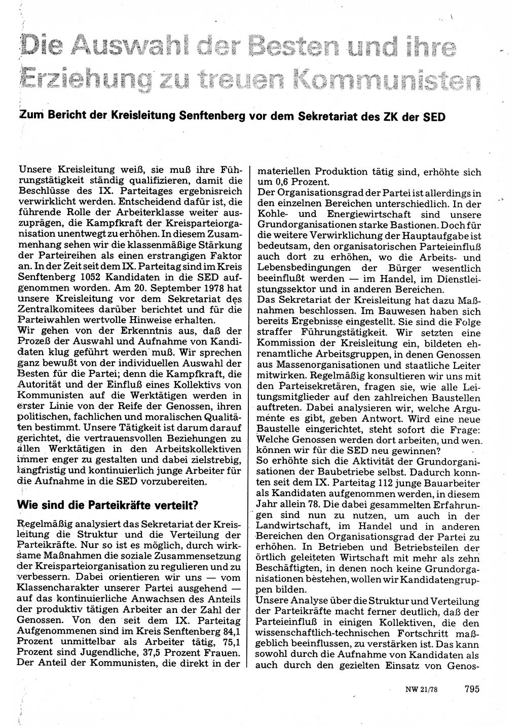 Neuer Weg (NW), Organ des Zentralkomitees (ZK) der SED (Sozialistische Einheitspartei Deutschlands) für Fragen des Parteilebens, 33. Jahrgang [Deutsche Demokratische Republik (DDR)] 1978, Seite 795 (NW ZK SED DDR 1978, S. 795)