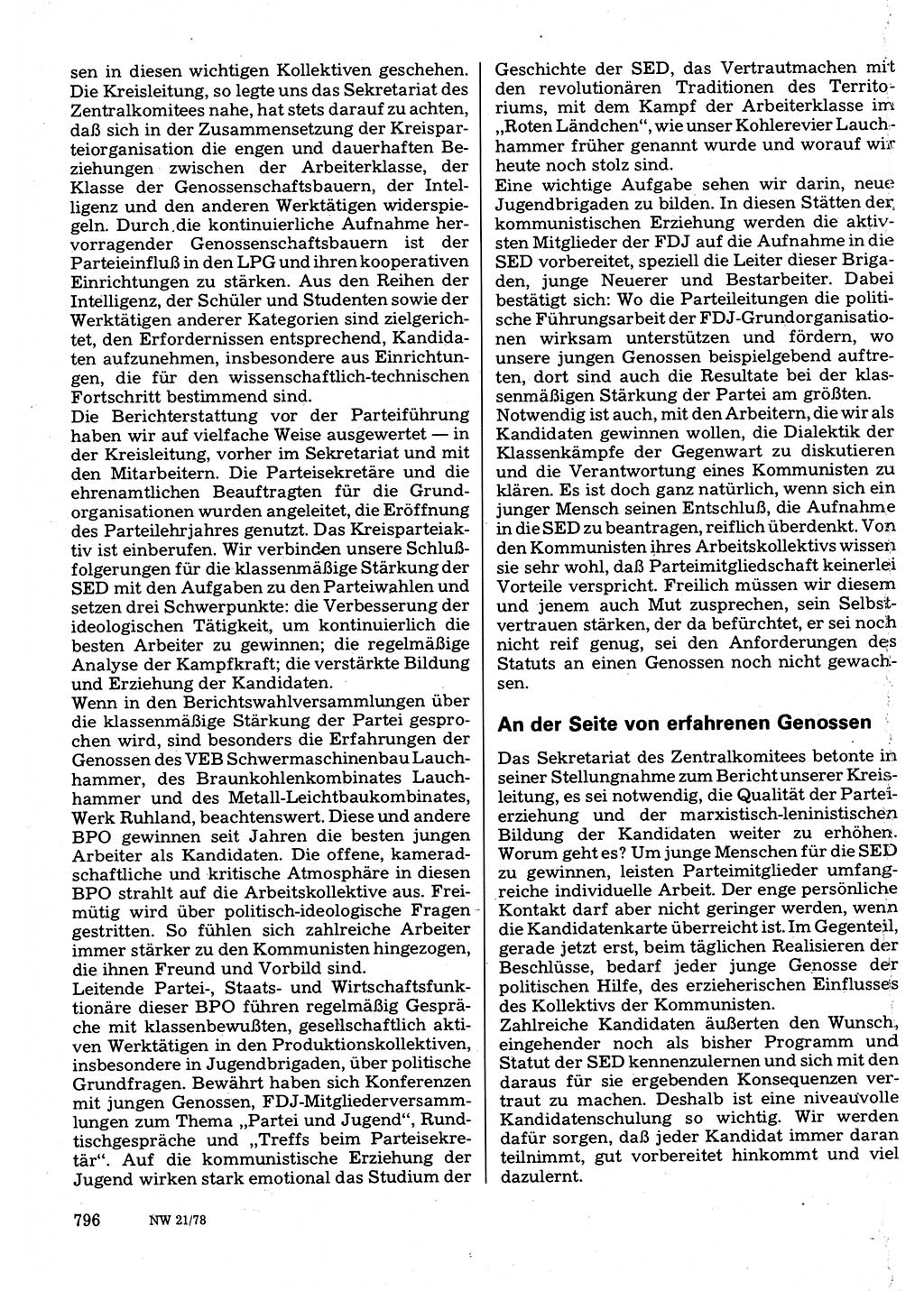 Neuer Weg (NW), Organ des Zentralkomitees (ZK) der SED (Sozialistische Einheitspartei Deutschlands) für Fragen des Parteilebens, 33. Jahrgang [Deutsche Demokratische Republik (DDR)] 1978, Seite 796 (NW ZK SED DDR 1978, S. 796)