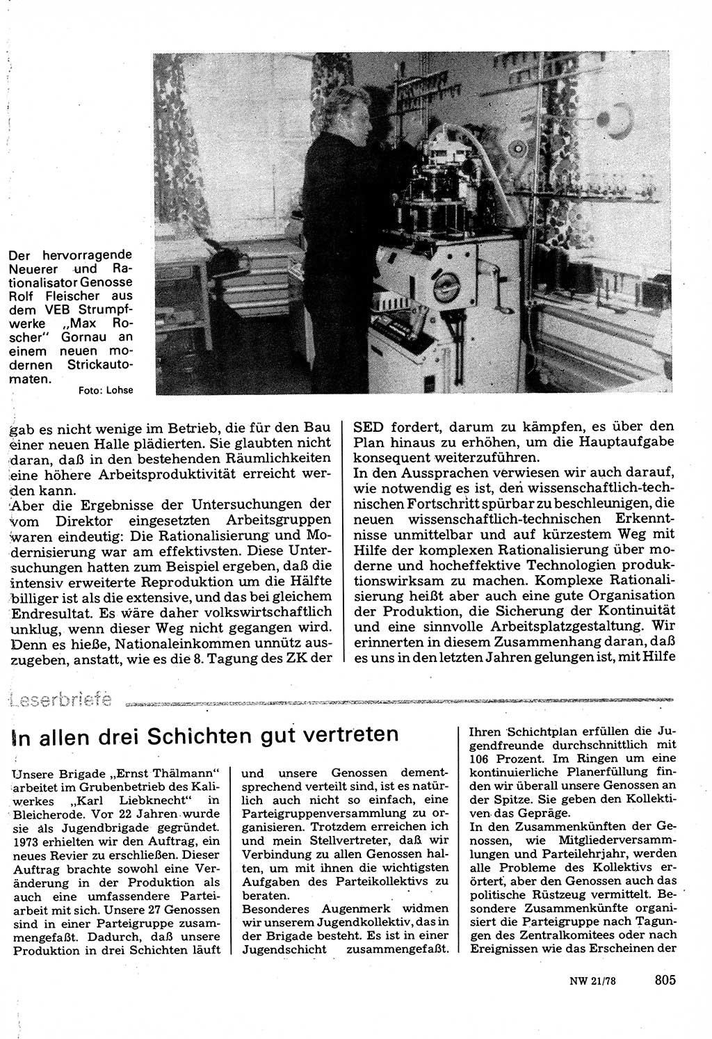 Neuer Weg (NW), Organ des Zentralkomitees (ZK) der SED (Sozialistische Einheitspartei Deutschlands) für Fragen des Parteilebens, 33. Jahrgang [Deutsche Demokratische Republik (DDR)] 1978, Seite 805 (NW ZK SED DDR 1978, S. 805)