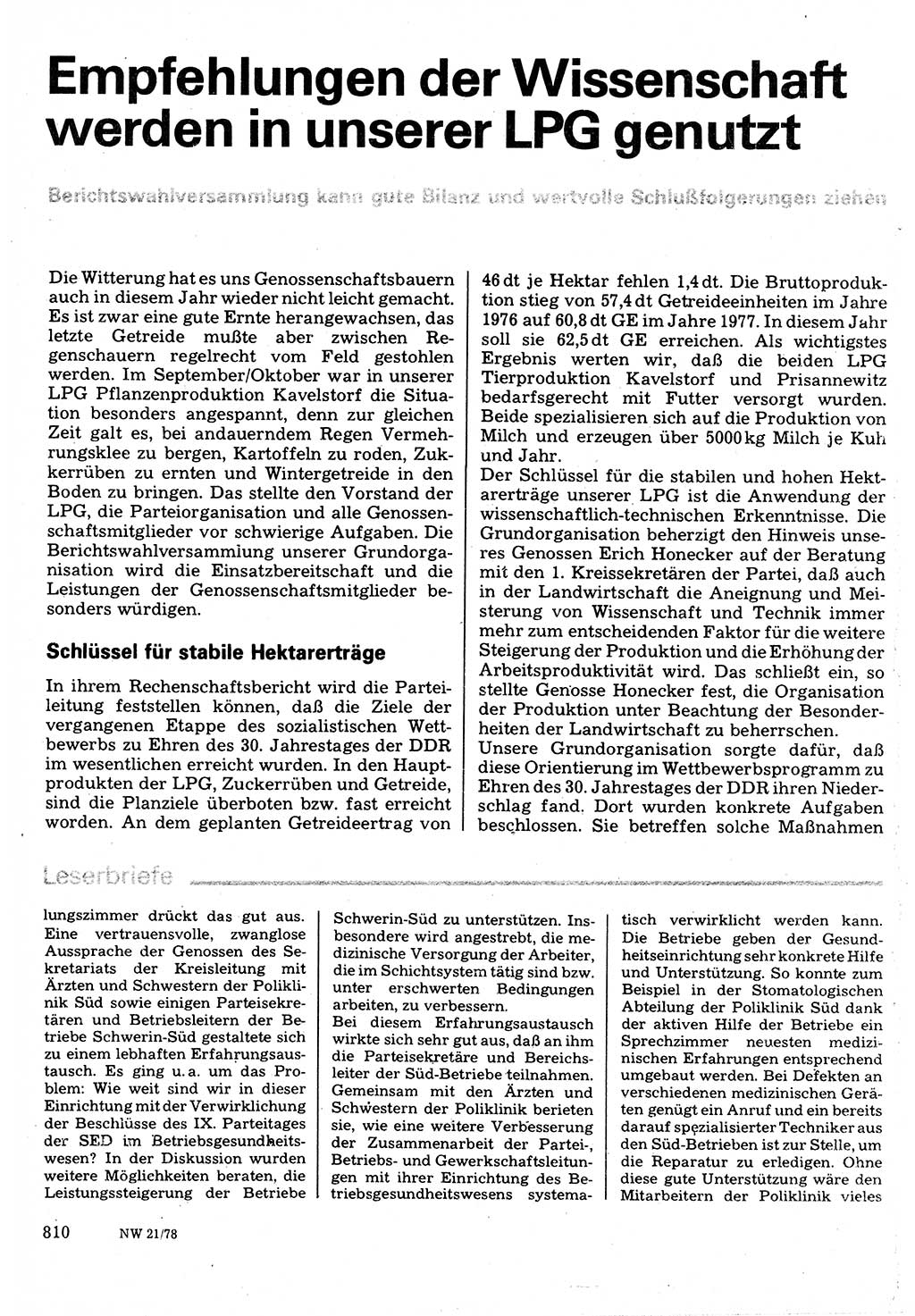 Neuer Weg (NW), Organ des Zentralkomitees (ZK) der SED (Sozialistische Einheitspartei Deutschlands) für Fragen des Parteilebens, 33. Jahrgang [Deutsche Demokratische Republik (DDR)] 1978, Seite 810 (NW ZK SED DDR 1978, S. 810)