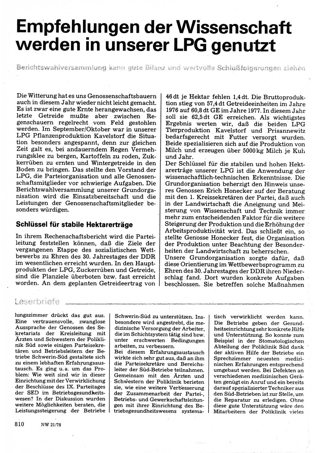 Neuer Weg (NW), Organ des Zentralkomitees (ZK) der SED (Sozialistische Einheitspartei Deutschlands) für Fragen des Parteilebens, 33. Jahrgang [Deutsche Demokratische Republik (DDR)] 1978, Seite 810 (NW ZK SED DDR 1978, S. 810)