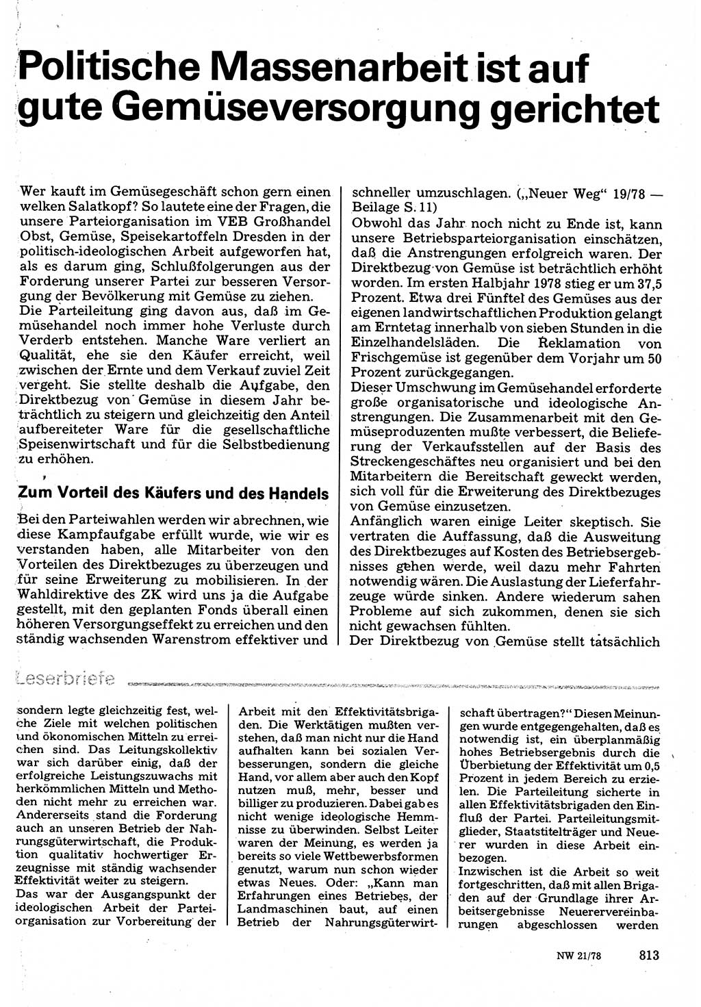 Neuer Weg (NW), Organ des Zentralkomitees (ZK) der SED (Sozialistische Einheitspartei Deutschlands) für Fragen des Parteilebens, 33. Jahrgang [Deutsche Demokratische Republik (DDR)] 1978, Seite 813 (NW ZK SED DDR 1978, S. 813)