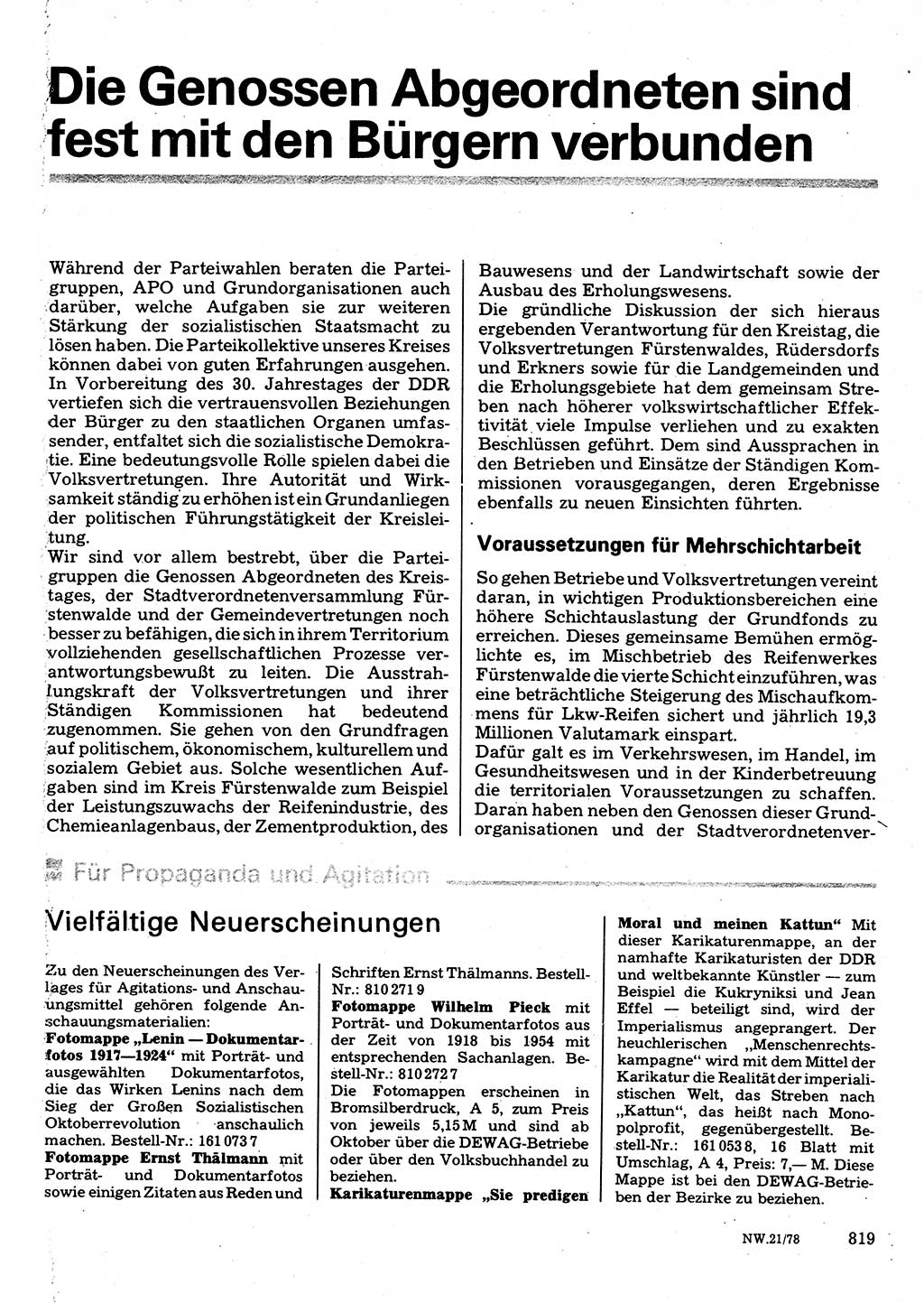 Neuer Weg (NW), Organ des Zentralkomitees (ZK) der SED (Sozialistische Einheitspartei Deutschlands) für Fragen des Parteilebens, 33. Jahrgang [Deutsche Demokratische Republik (DDR)] 1978, Seite 819 (NW ZK SED DDR 1978, S. 819)