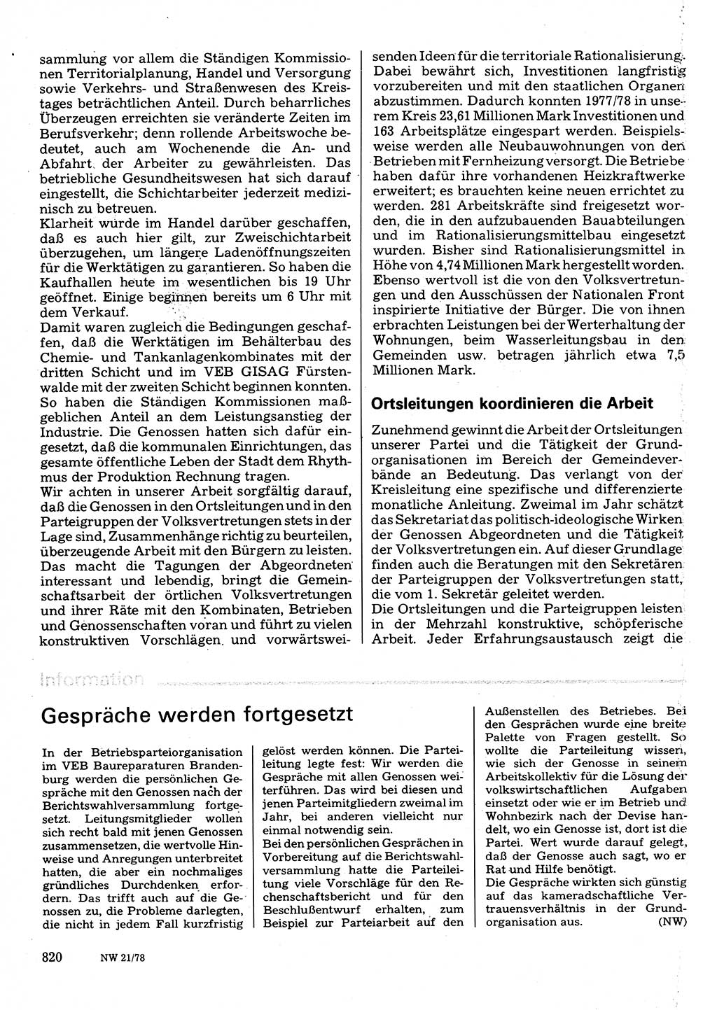 Neuer Weg (NW), Organ des Zentralkomitees (ZK) der SED (Sozialistische Einheitspartei Deutschlands) für Fragen des Parteilebens, 33. Jahrgang [Deutsche Demokratische Republik (DDR)] 1978, Seite 820 (NW ZK SED DDR 1978, S. 820)